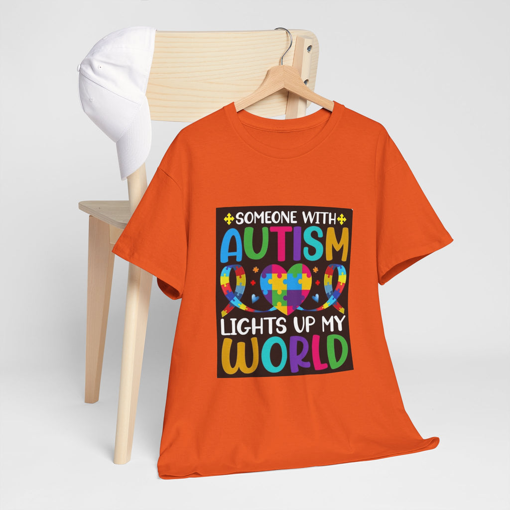 Autism Awareness T-Shirt — “Someone With Autism Lights Up My World” Colorful Puzzle Tee