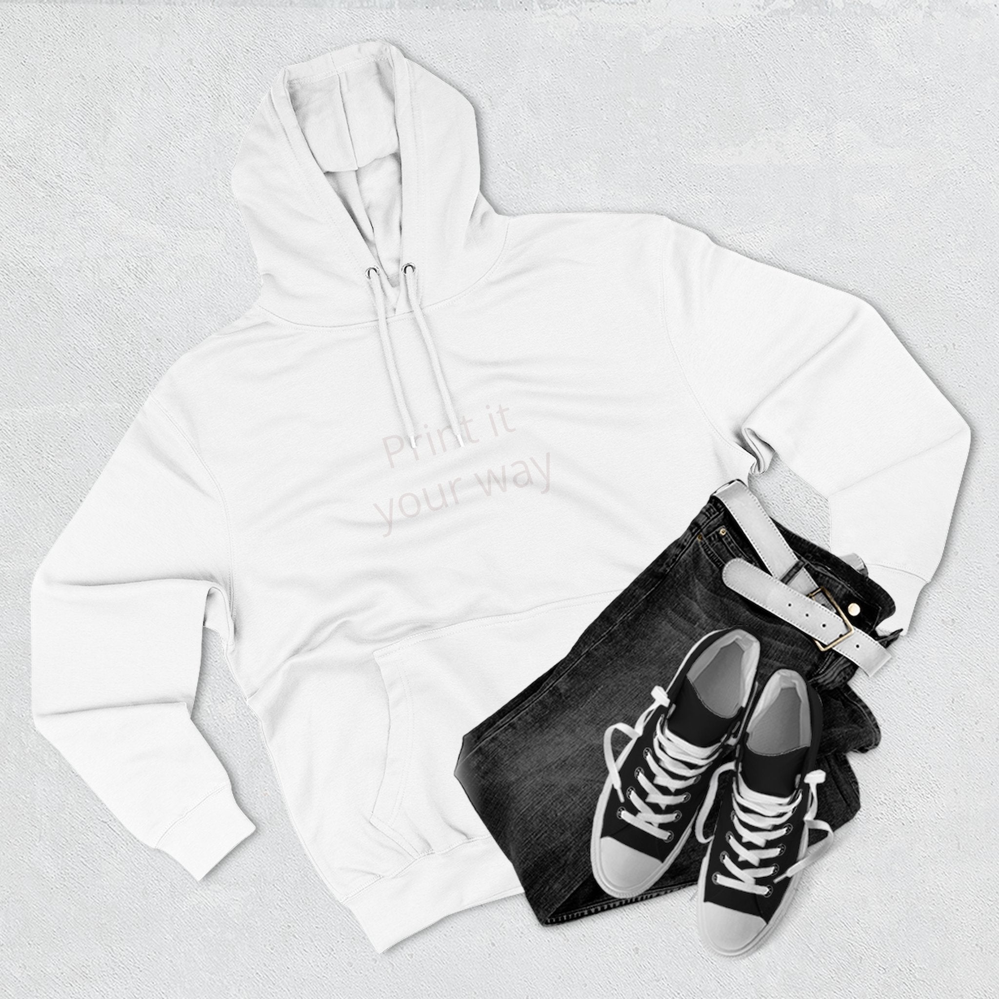 Blank White Hoodie — Customizable Three-Panel Fleece Pullover