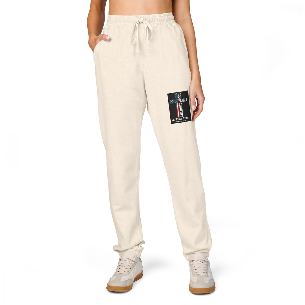 Patch Graphic Sweatpants — Vintage Military Green Fleece Joggers