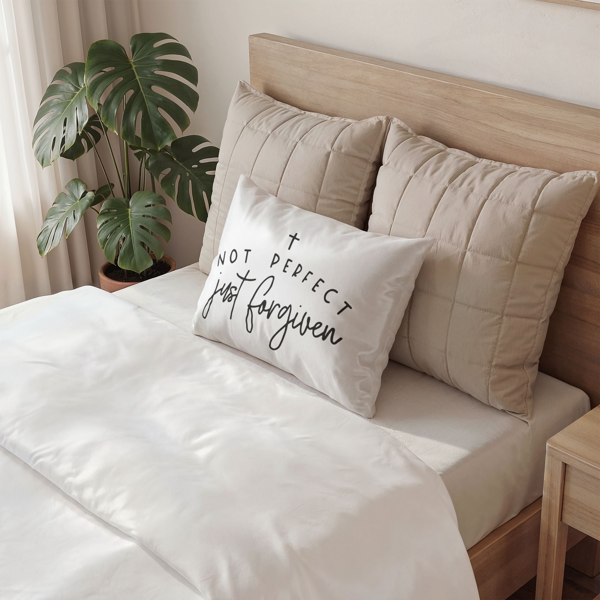 Inspirational Cotton Pillow Sham — "Not Perfect Just Forgiven" Christian Decorative Pillowcase
