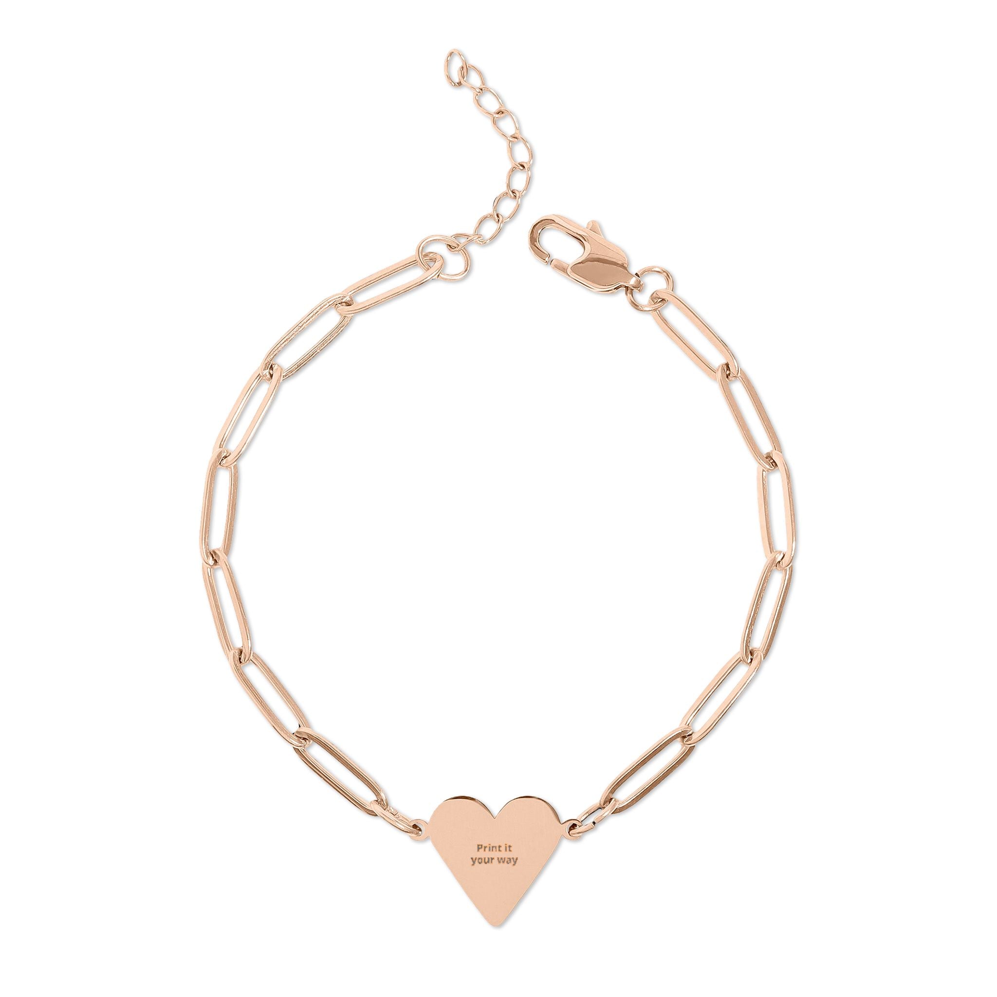 Engravable Paperclip Heart Bracelet — Personalized Gold/Rose Gold Chain