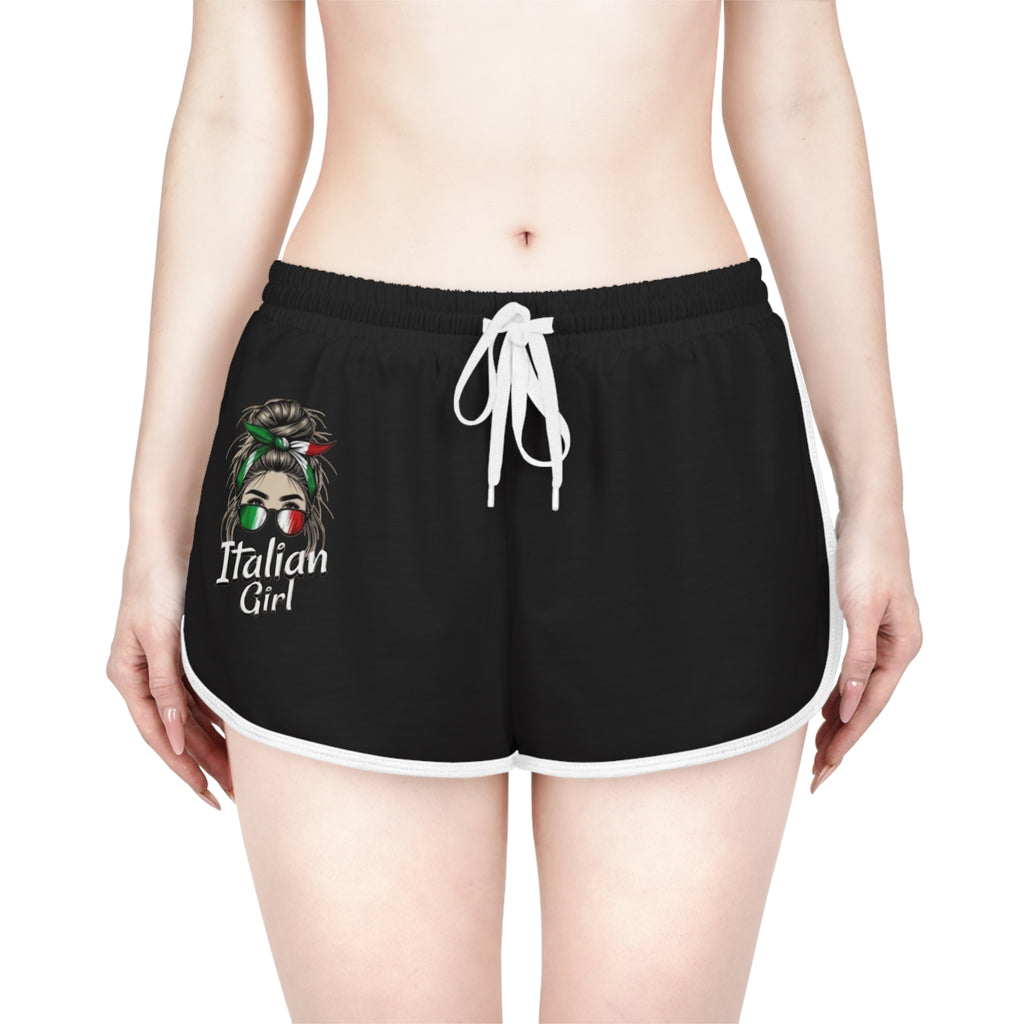 Italian Girl Women's Relaxed Shorts — Casual Black Lounge Shorts with Italian Flag Headwrap Design