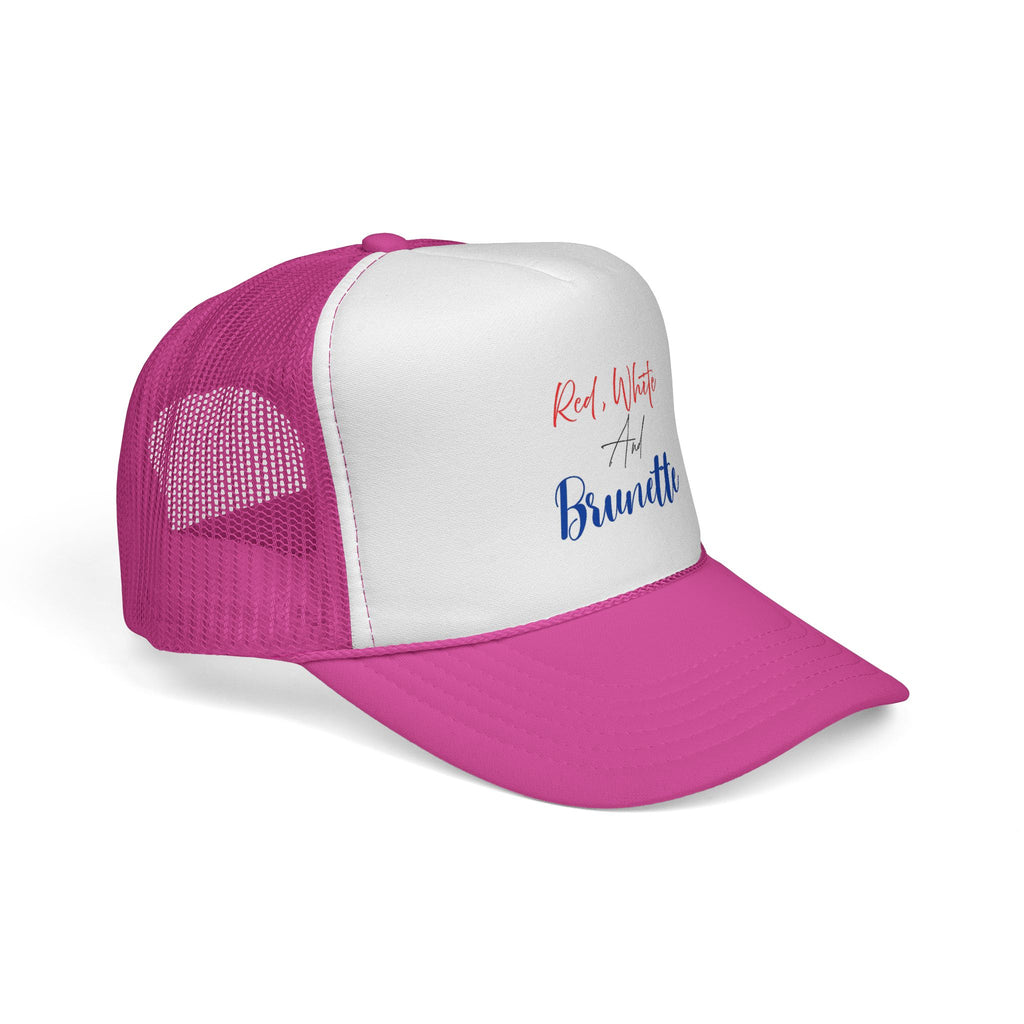 Red, White And Brunette Trucker Cap - Patriotic Summer Mesh Hat