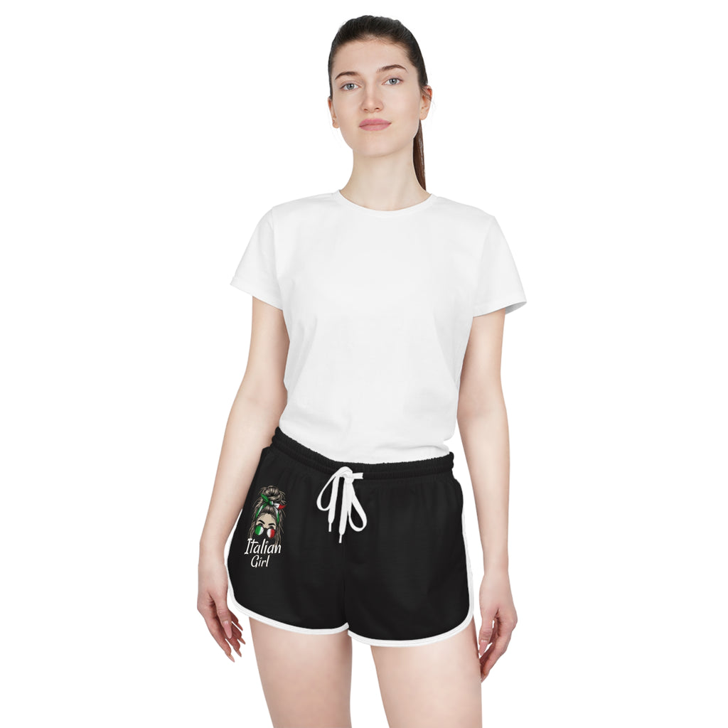 Italian Girl Women's Relaxed Shorts — Casual Black Lounge Shorts with Italian Flag Headwrap Design