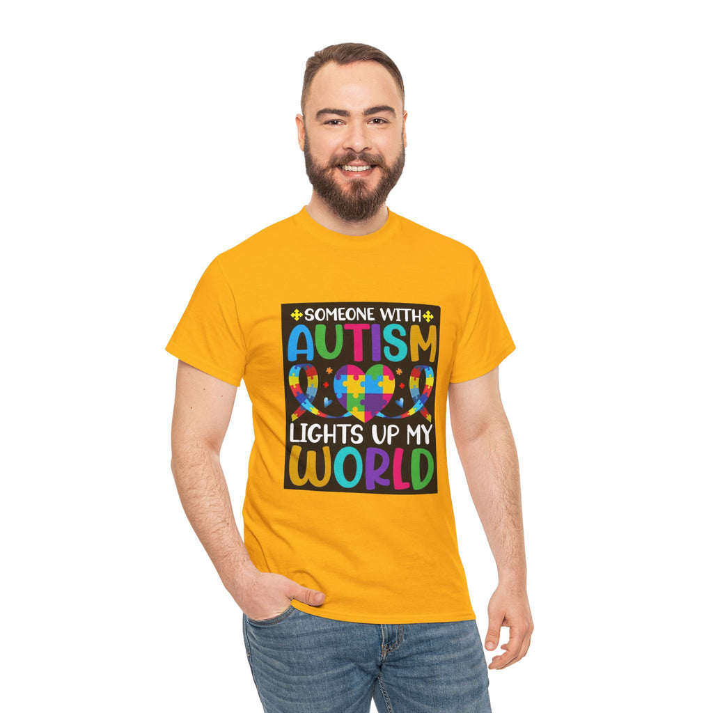 Autism Awareness T-Shirt — “Someone With Autism Lights Up My World” Colorful Puzzle Tee
