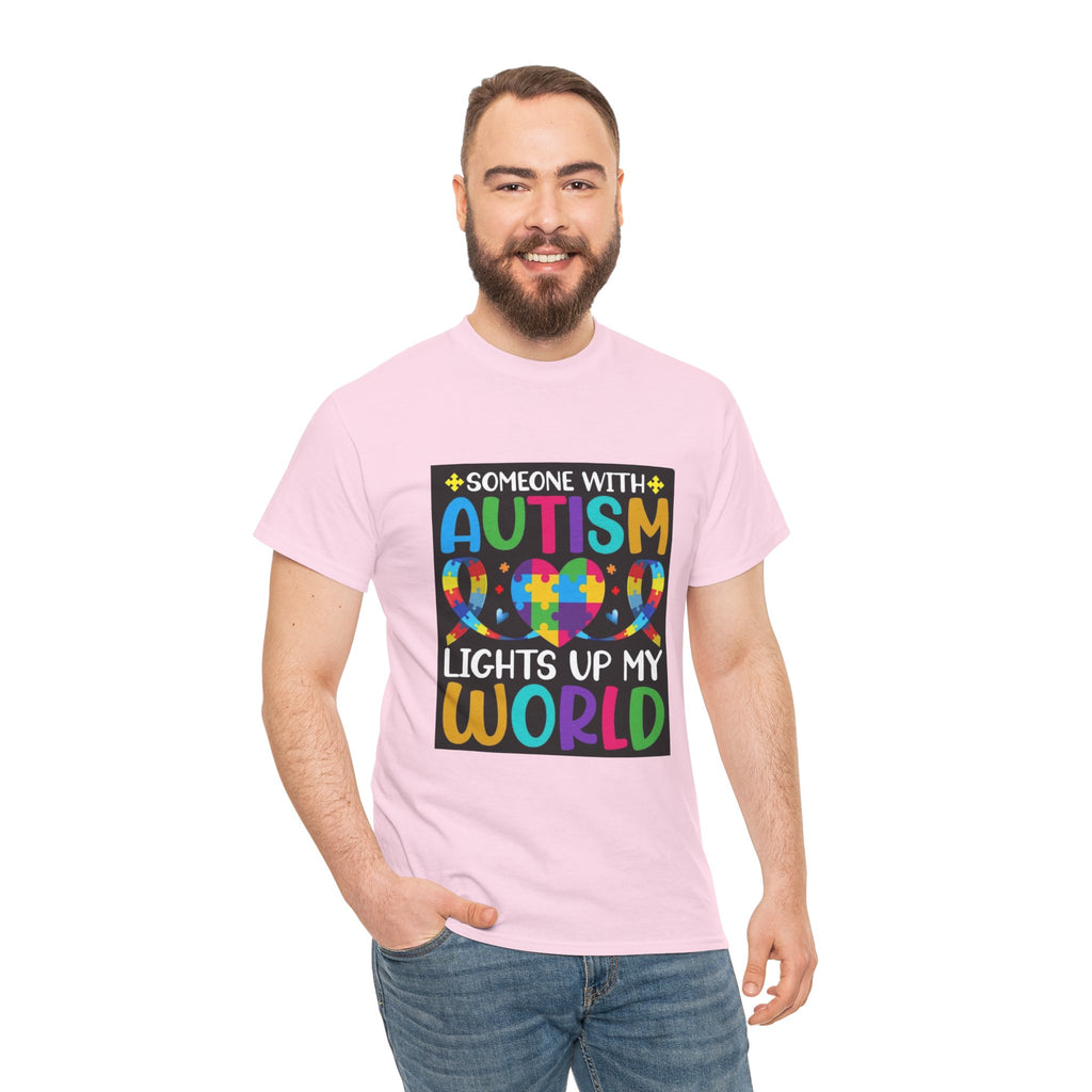 Autism Awareness T-Shirt — “Someone With Autism Lights Up My World” Colorful Puzzle Tee