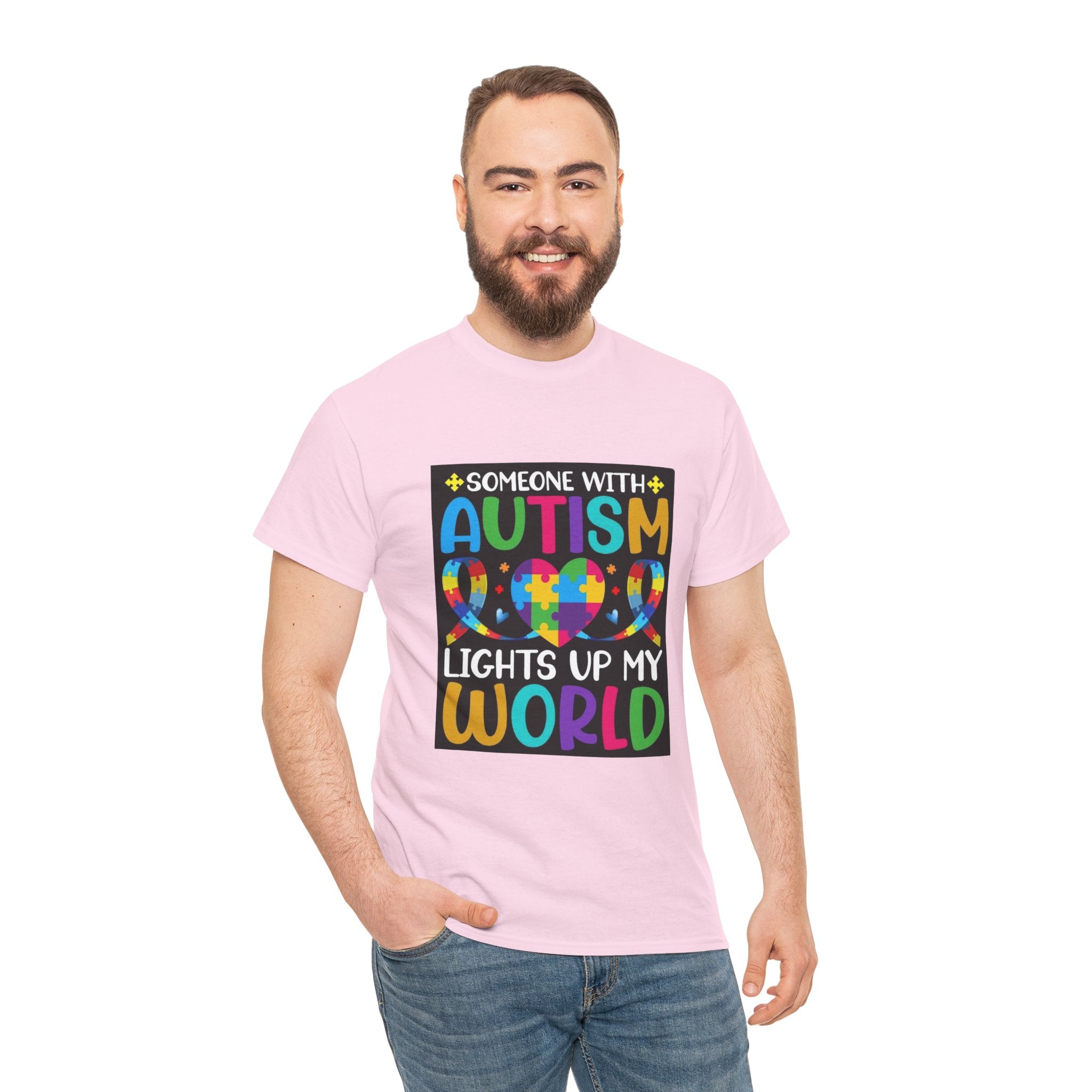Autism Awareness T-Shirt — “Someone With Autism Lights Up My World” Colorful Puzzle Tee