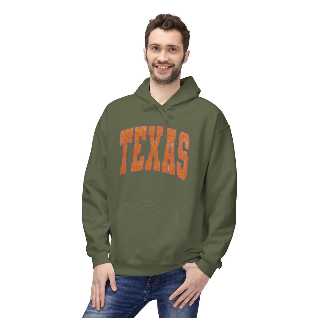 Texas Arch Hoodie — Vintage burnt orange college pullover