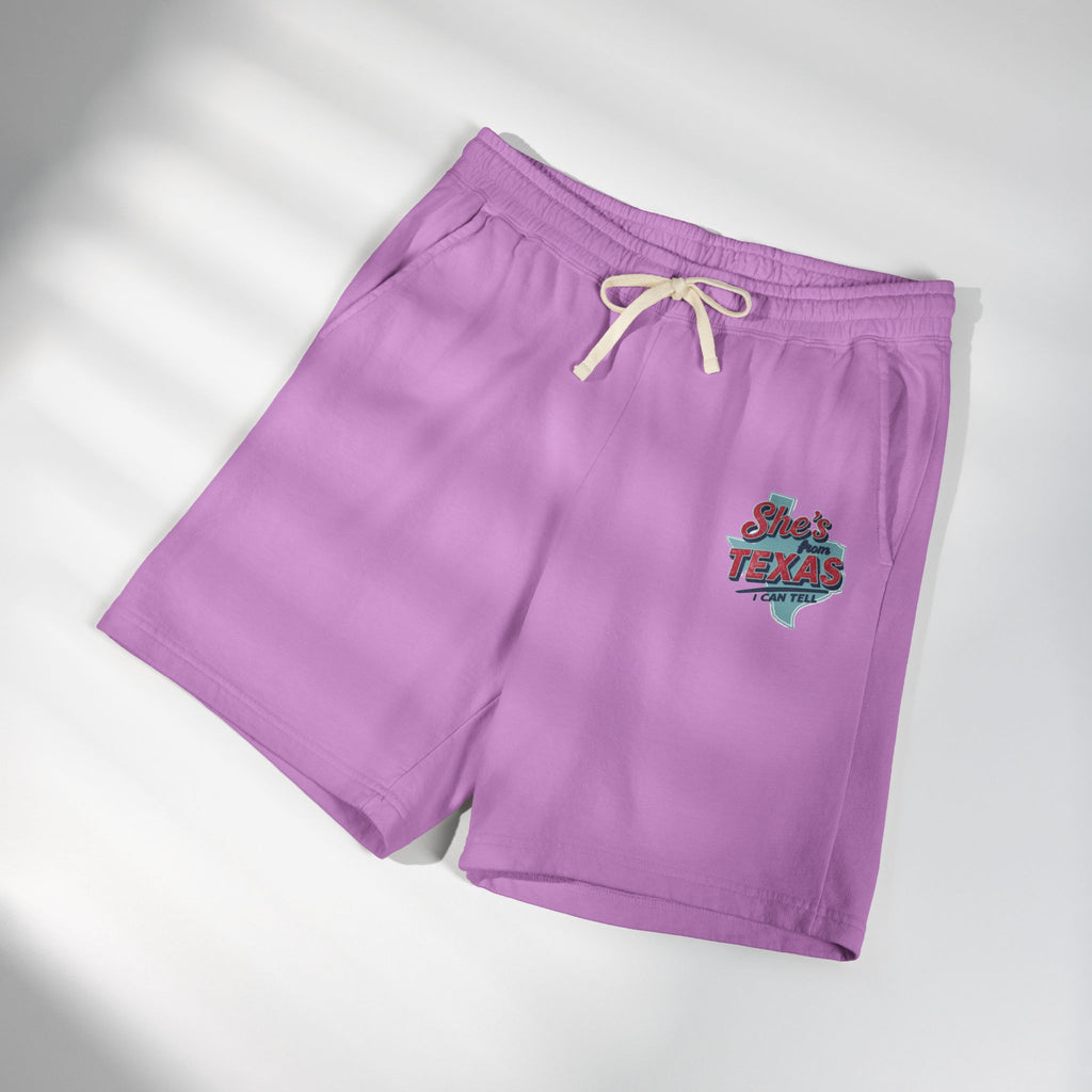 She’s From Texas Fleece Sweat Shorts — Lightweight Garment-Dyed Lounge Shorts