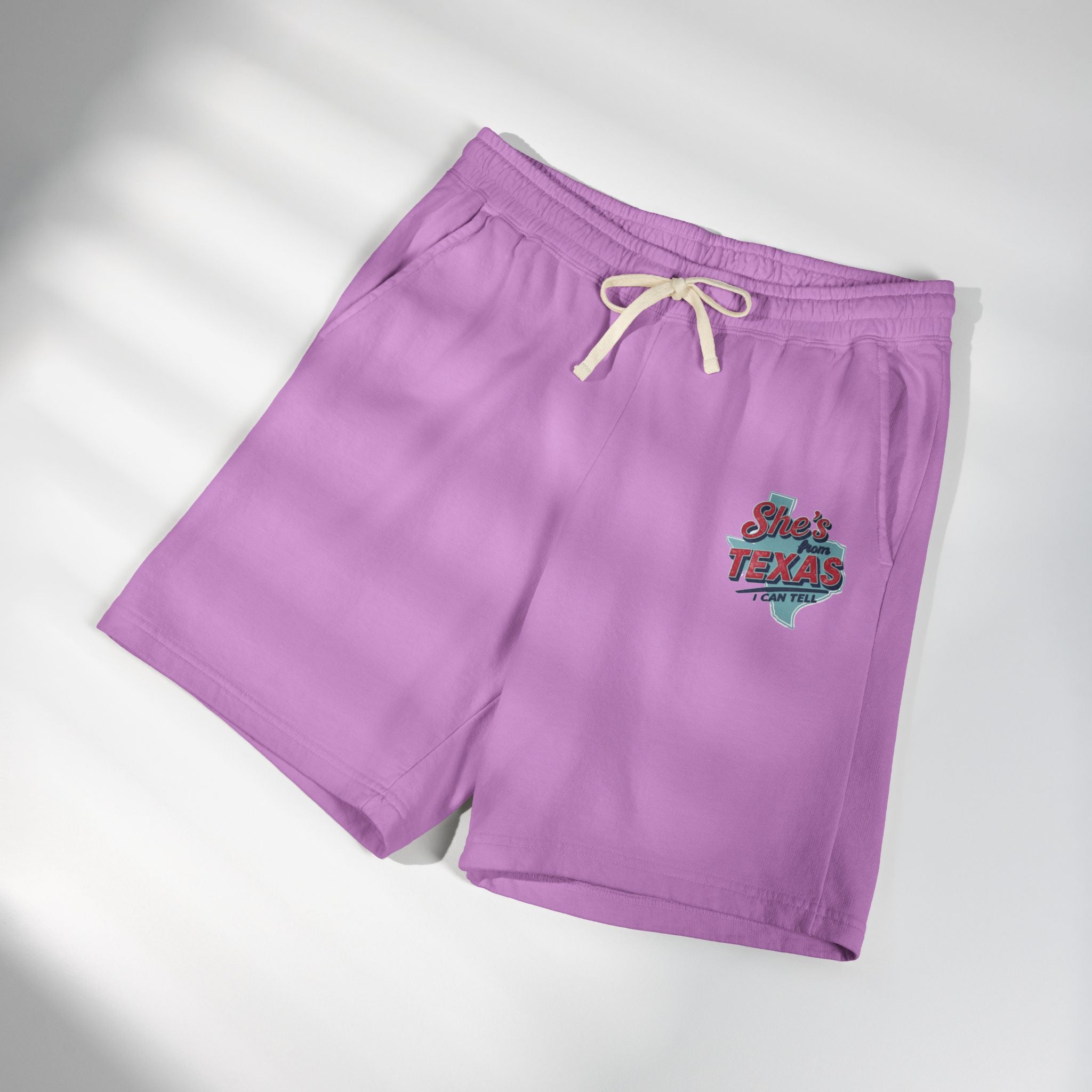 She’s From Texas Fleece Sweat Shorts — Lightweight Garment-Dyed Lounge Shorts