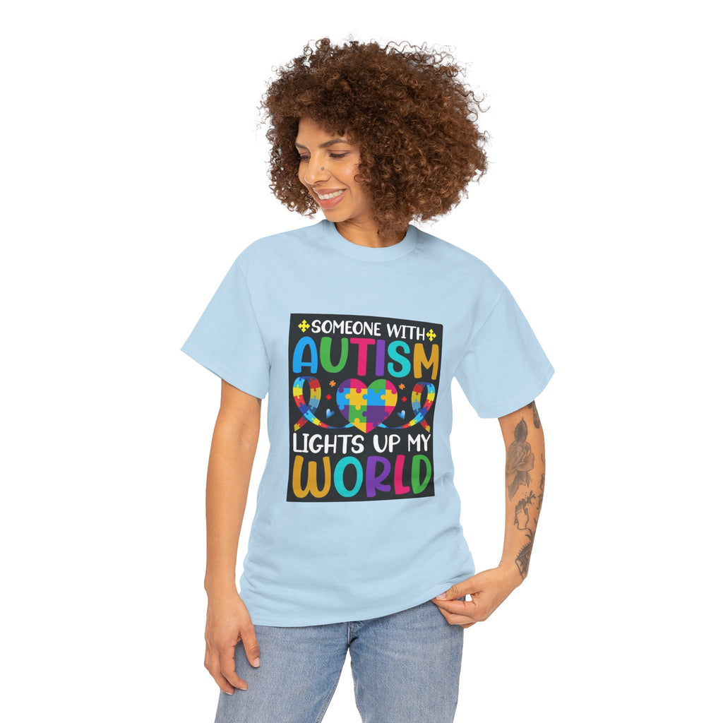 Autism Awareness T-Shirt — “Someone With Autism Lights Up My World” Colorful Puzzle Tee
