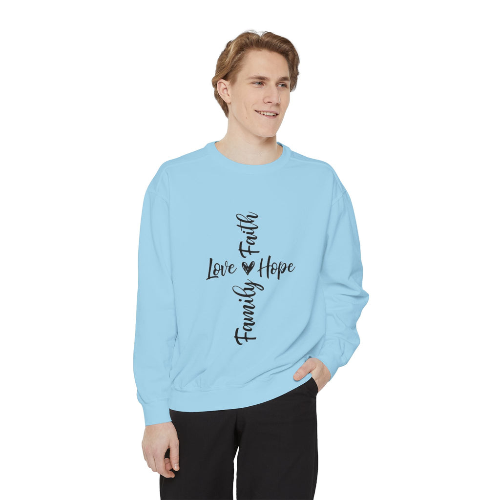Faith Love Hope Family Sweatshirt – Vertical Script Cross Design