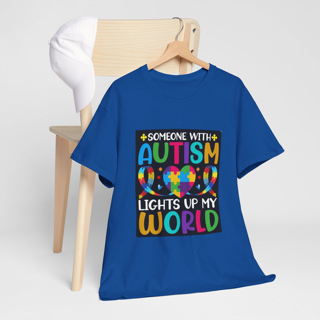 Autism Awareness T-Shirt — “Someone With Autism Lights Up My World” Colorful Puzzle Tee