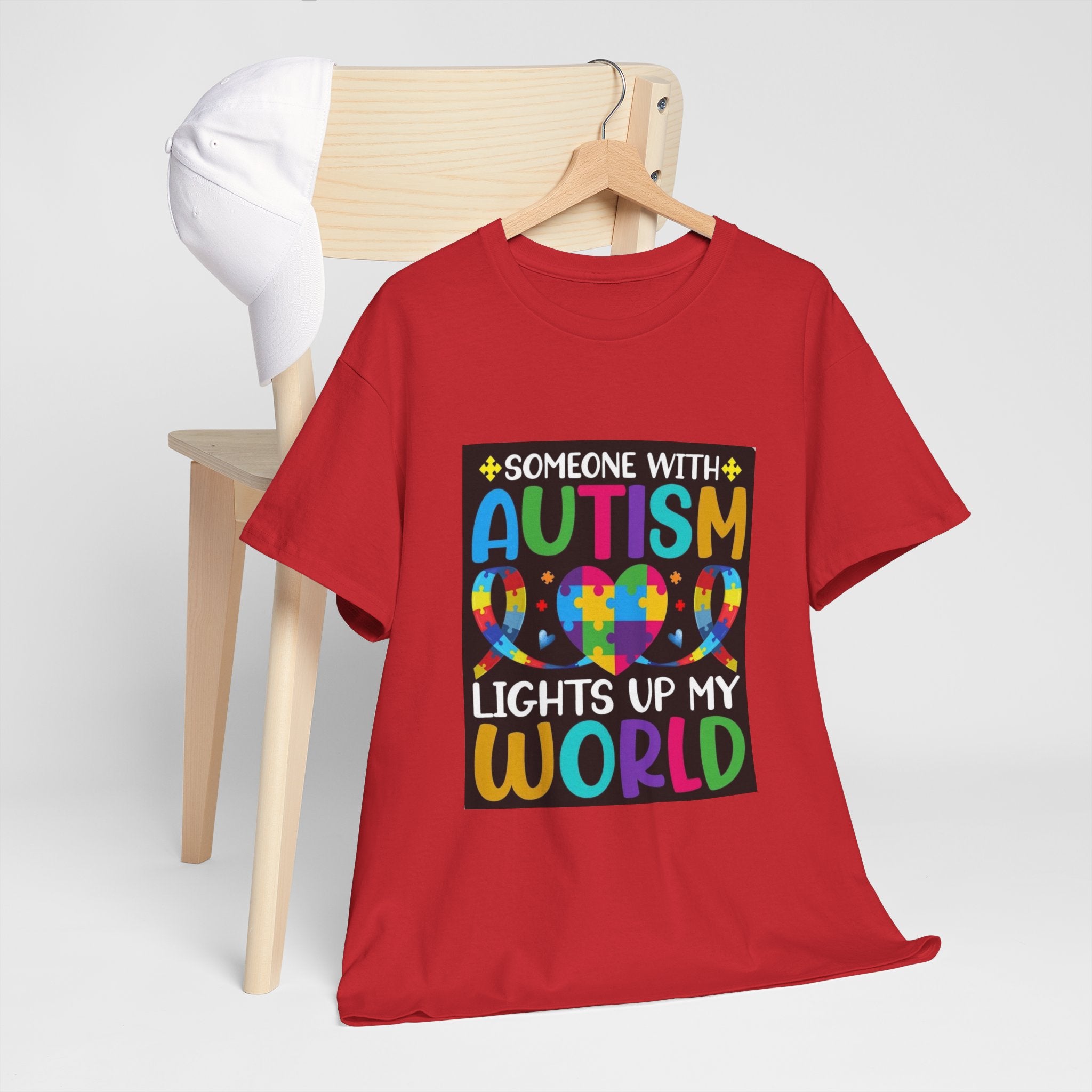 Autism Awareness T-Shirt — “Someone With Autism Lights Up My World” Colorful Puzzle Tee