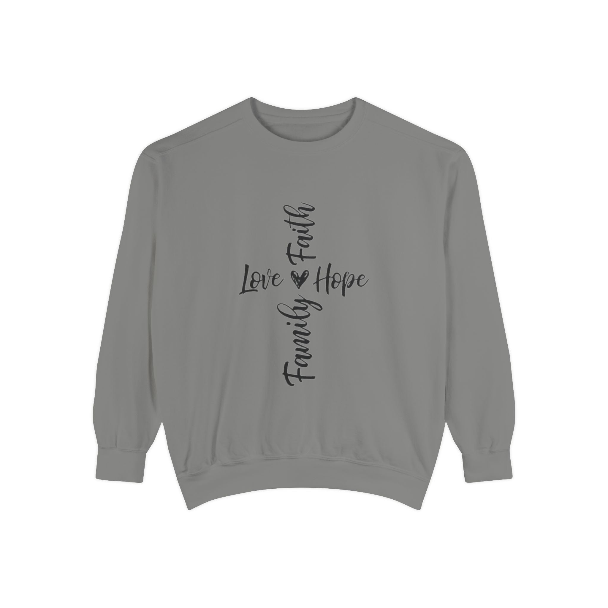 Faith Love Hope Family Sweatshirt – Vertical Script Cross Design