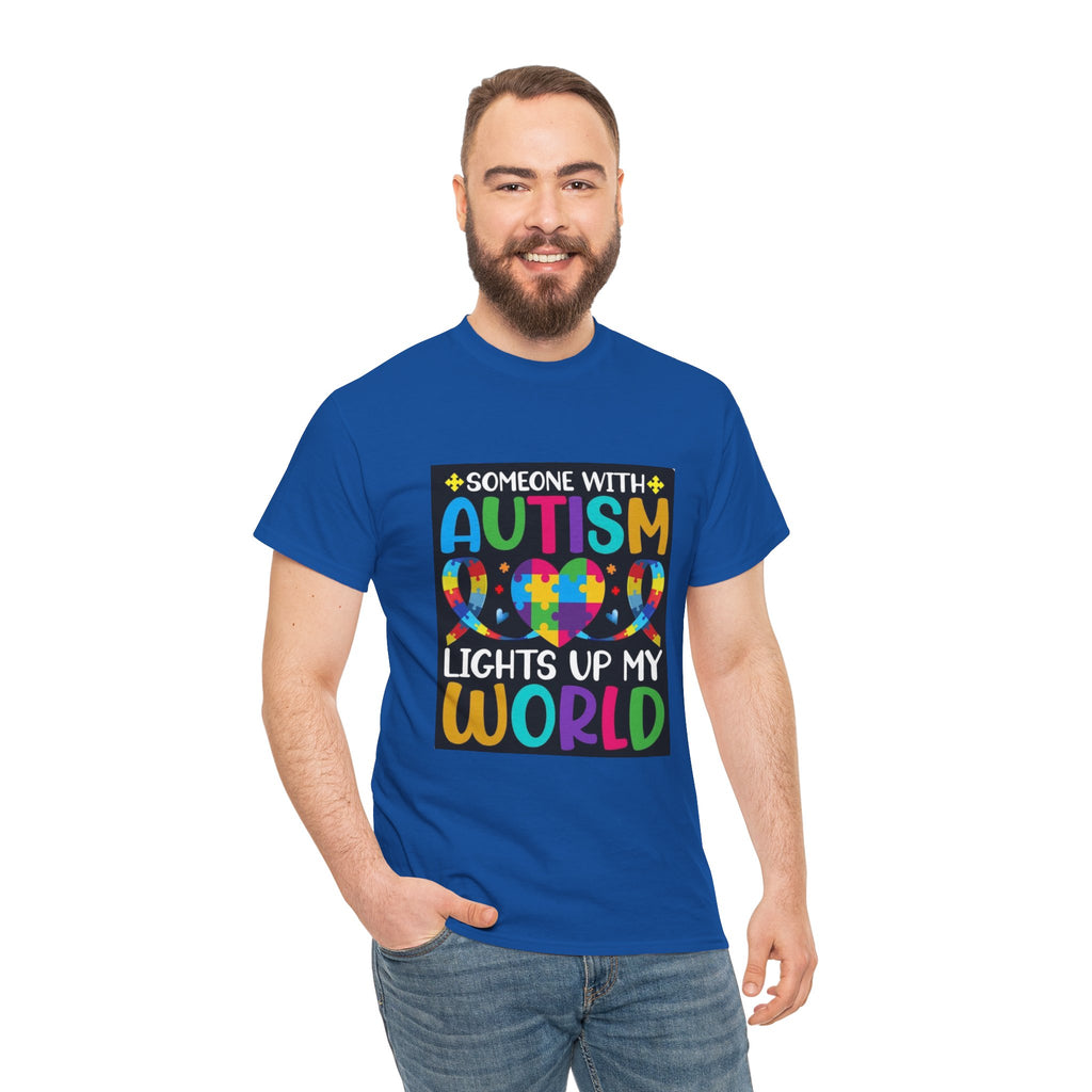 Autism Awareness T-Shirt — “Someone With Autism Lights Up My World” Colorful Puzzle Tee