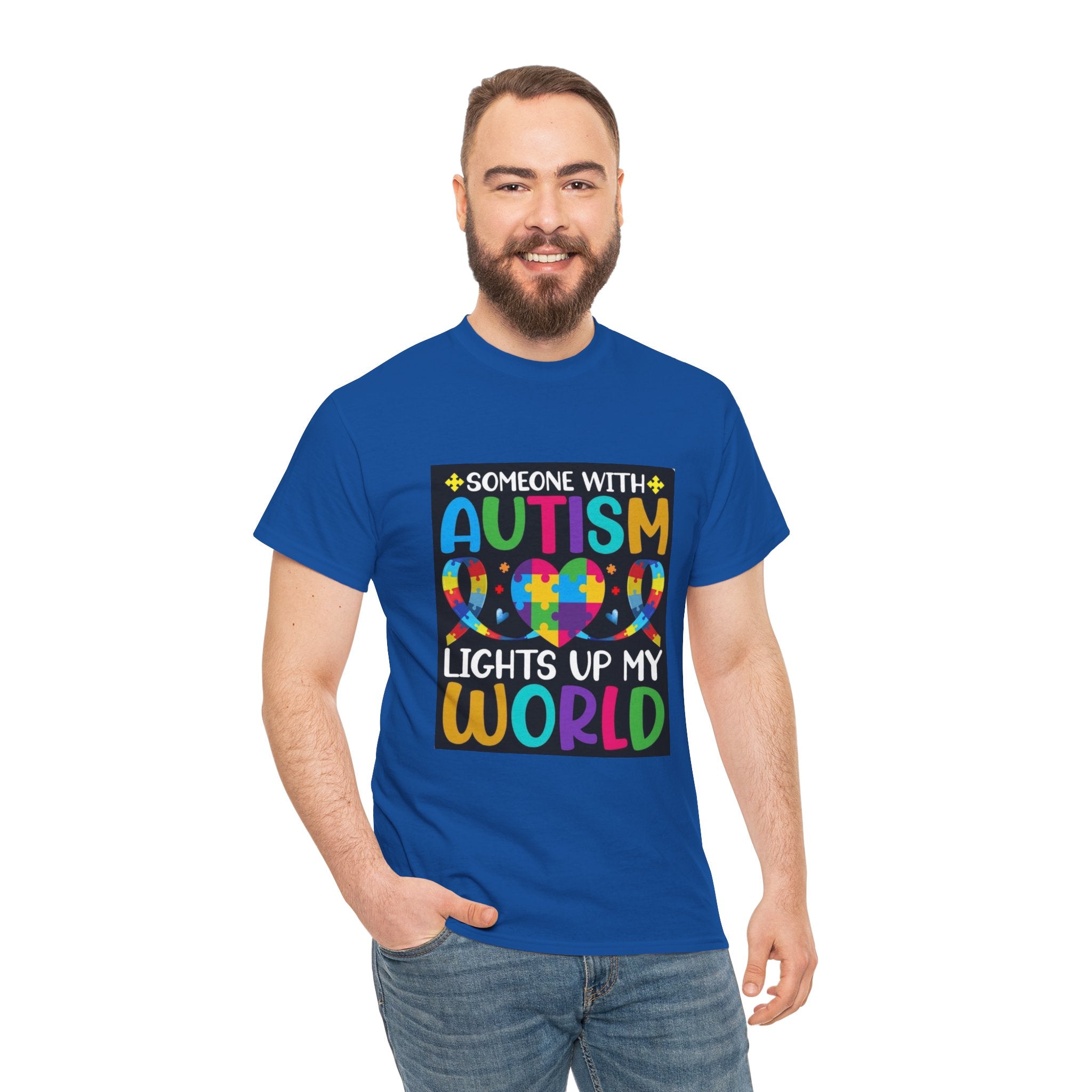Autism Awareness T-Shirt — “Someone With Autism Lights Up My World” Colorful Puzzle Tee