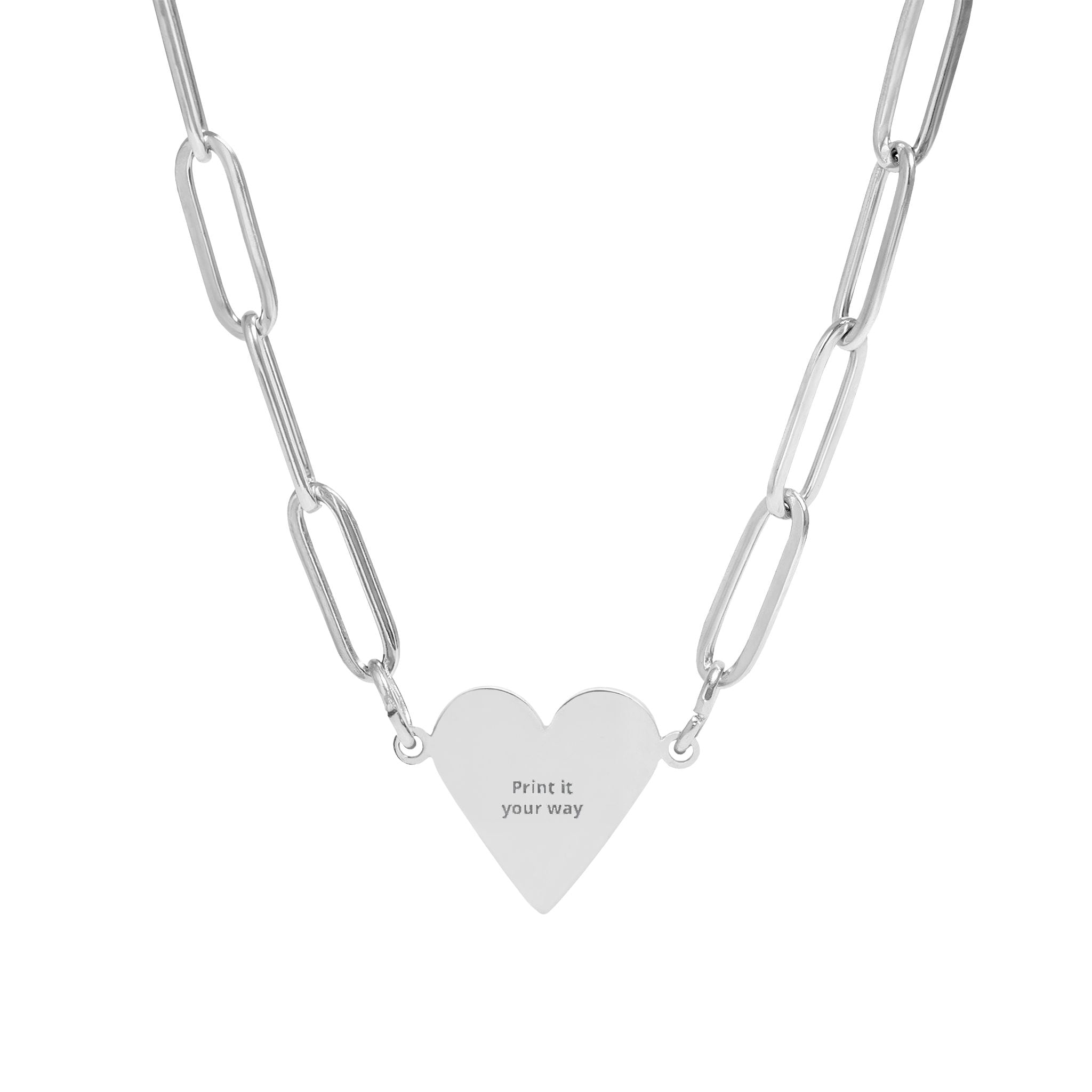 Engravable Paperclip Heart Necklace — Personalized Heart Pendant Chain (Gold or Rose Gold)