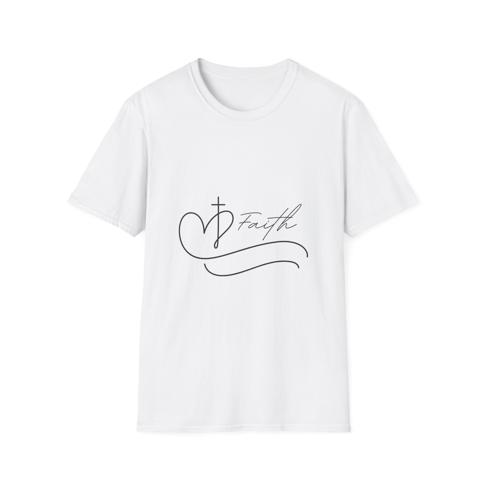 Faith Script T-Shirt — Heart Cross Design