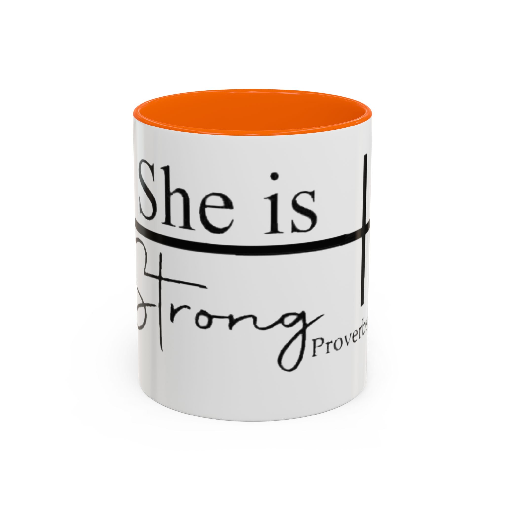 Proverbs 31:25 'She Is Strong' Accent Coffee Mug — Inspirational Christian Gift
