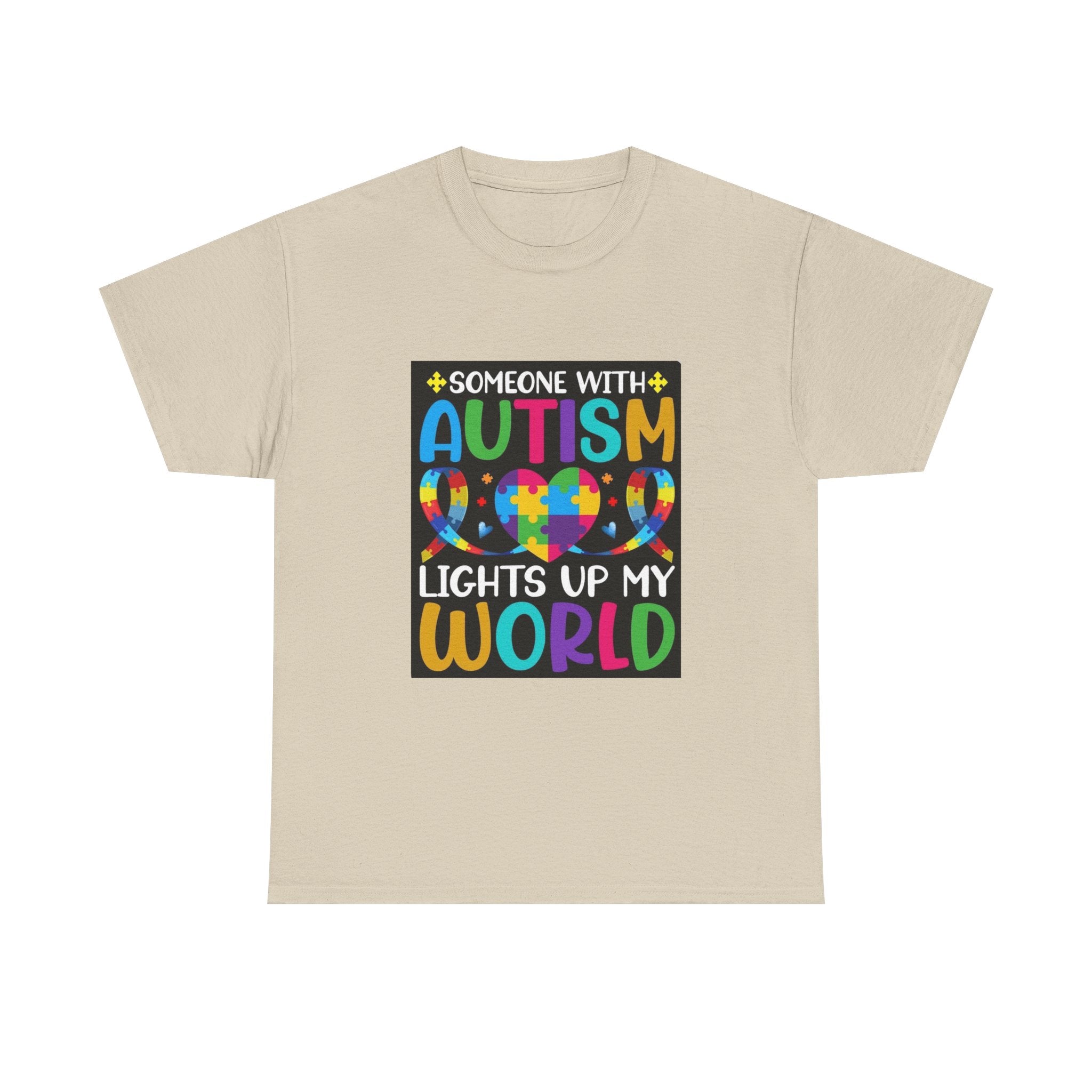 Autism Awareness T-Shirt — “Someone With Autism Lights Up My World” Colorful Puzzle Tee
