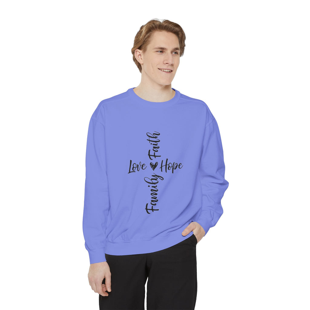 Faith Love Hope Family Sweatshirt – Vertical Script Cross Design