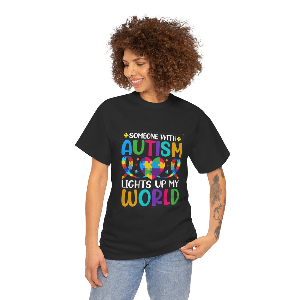 Autism Awareness T-Shirt — “Someone With Autism Lights Up My World” Colorful Puzzle Tee