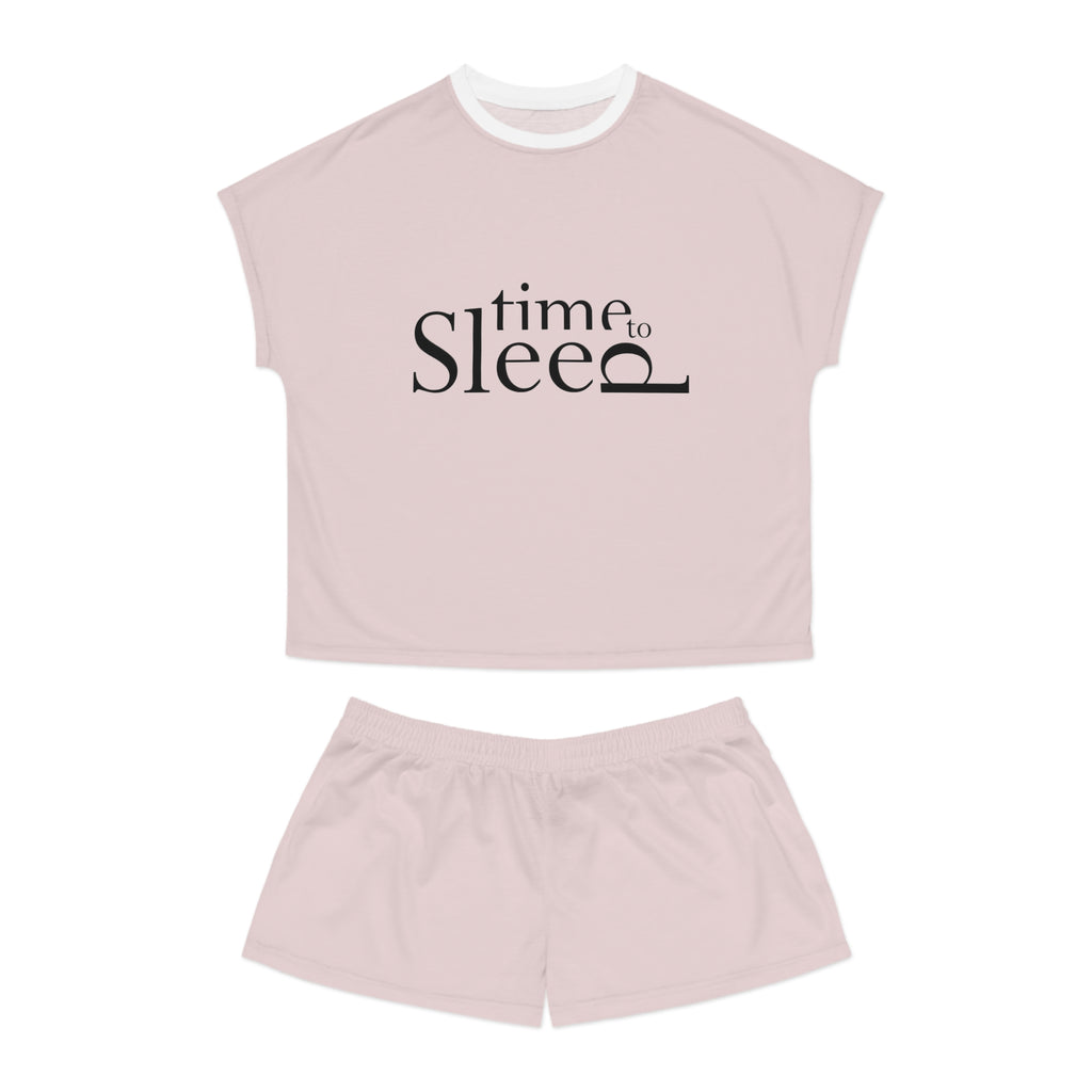 Women's 'Time to Sleep' Pajama Set - Pink Short Lounge PJs