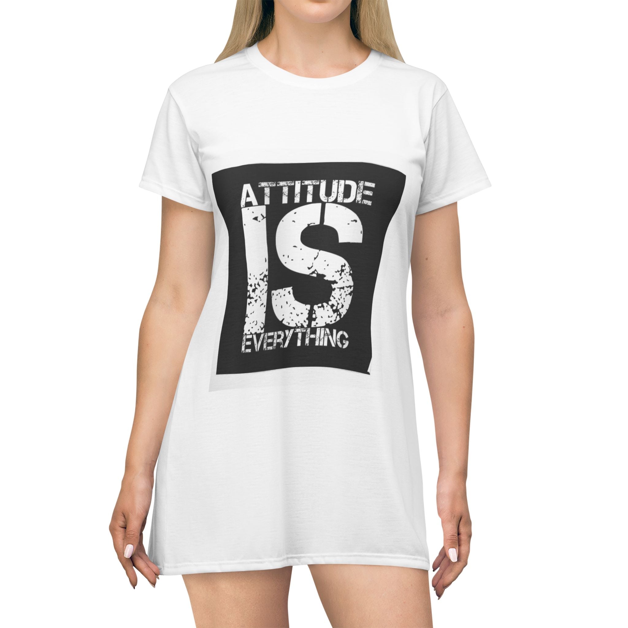 Attitude Is Everything T‑Shirt Dress — Graphic Statement Tee Dress