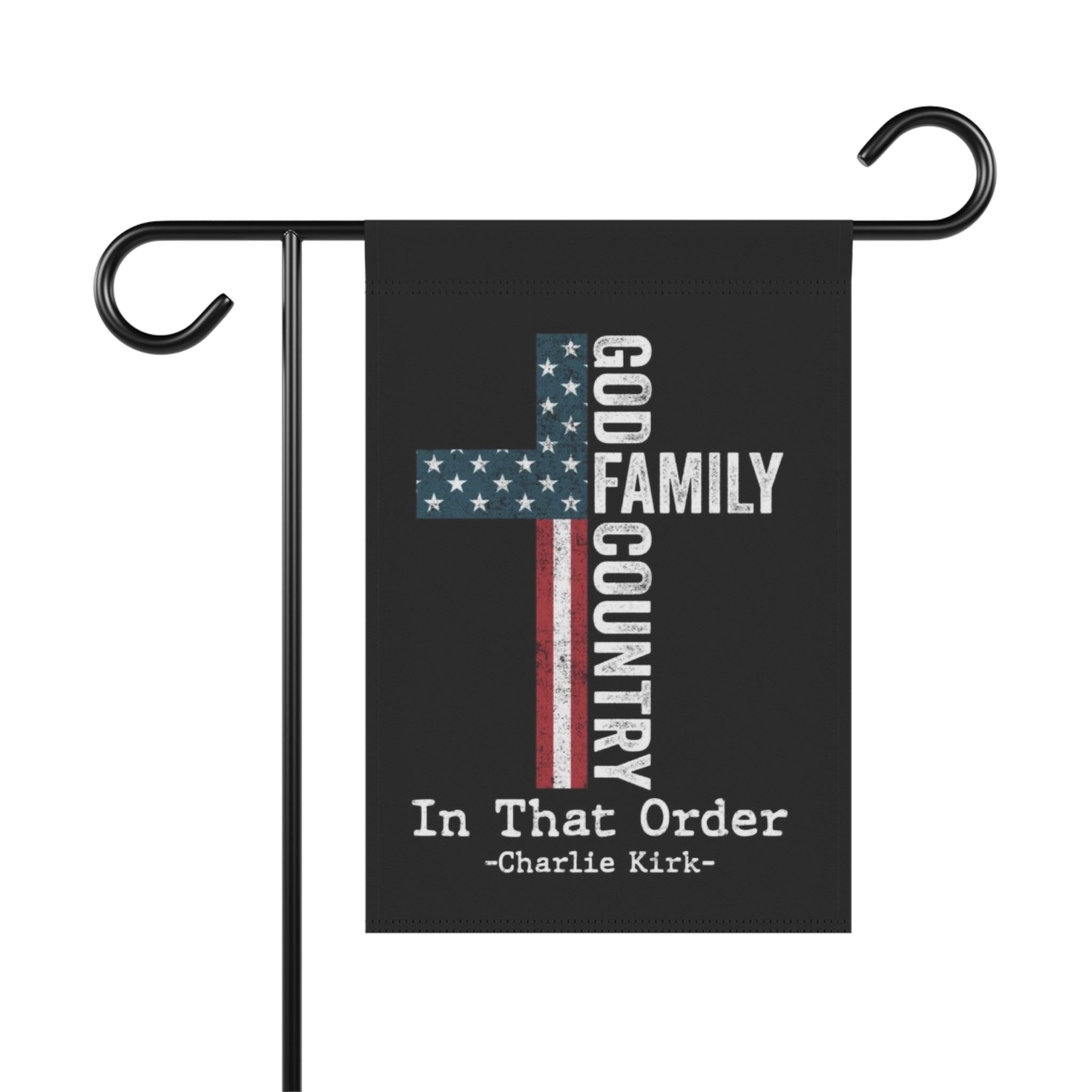 Patriotic Cross Garden Flag - "God, Family, Country" Outdoor Banner