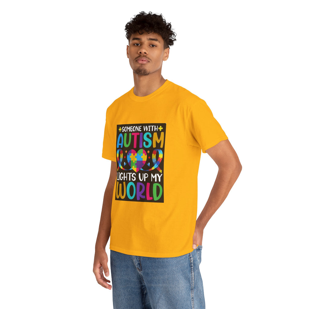 Autism Awareness T-Shirt — “Someone With Autism Lights Up My World” Colorful Puzzle Tee