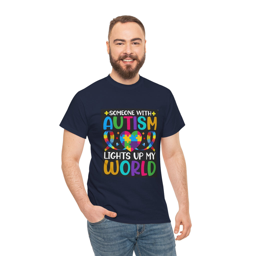 Autism Awareness T-Shirt — “Someone With Autism Lights Up My World” Colorful Puzzle Tee