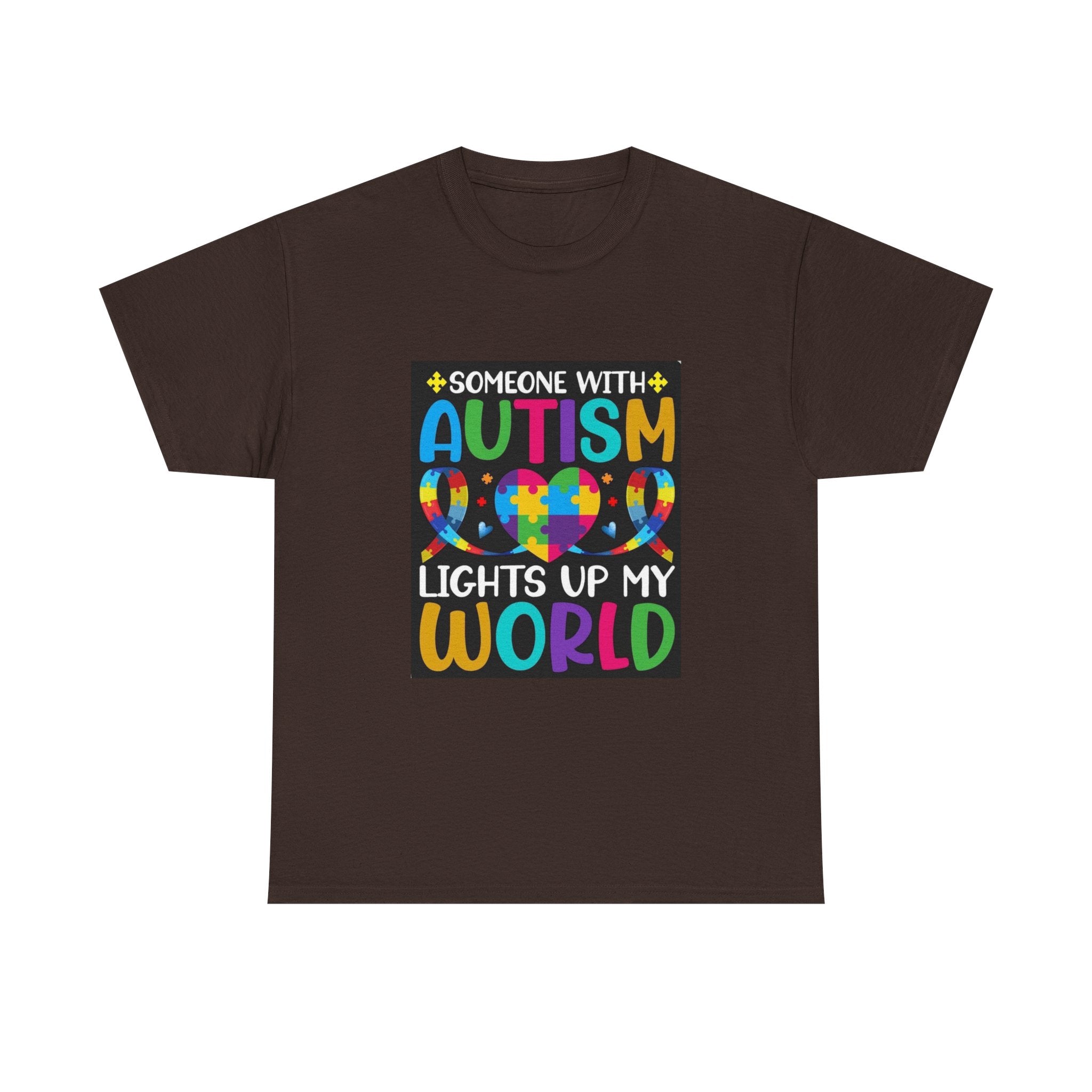 Autism Awareness T-Shirt — “Someone With Autism Lights Up My World” Colorful Puzzle Tee