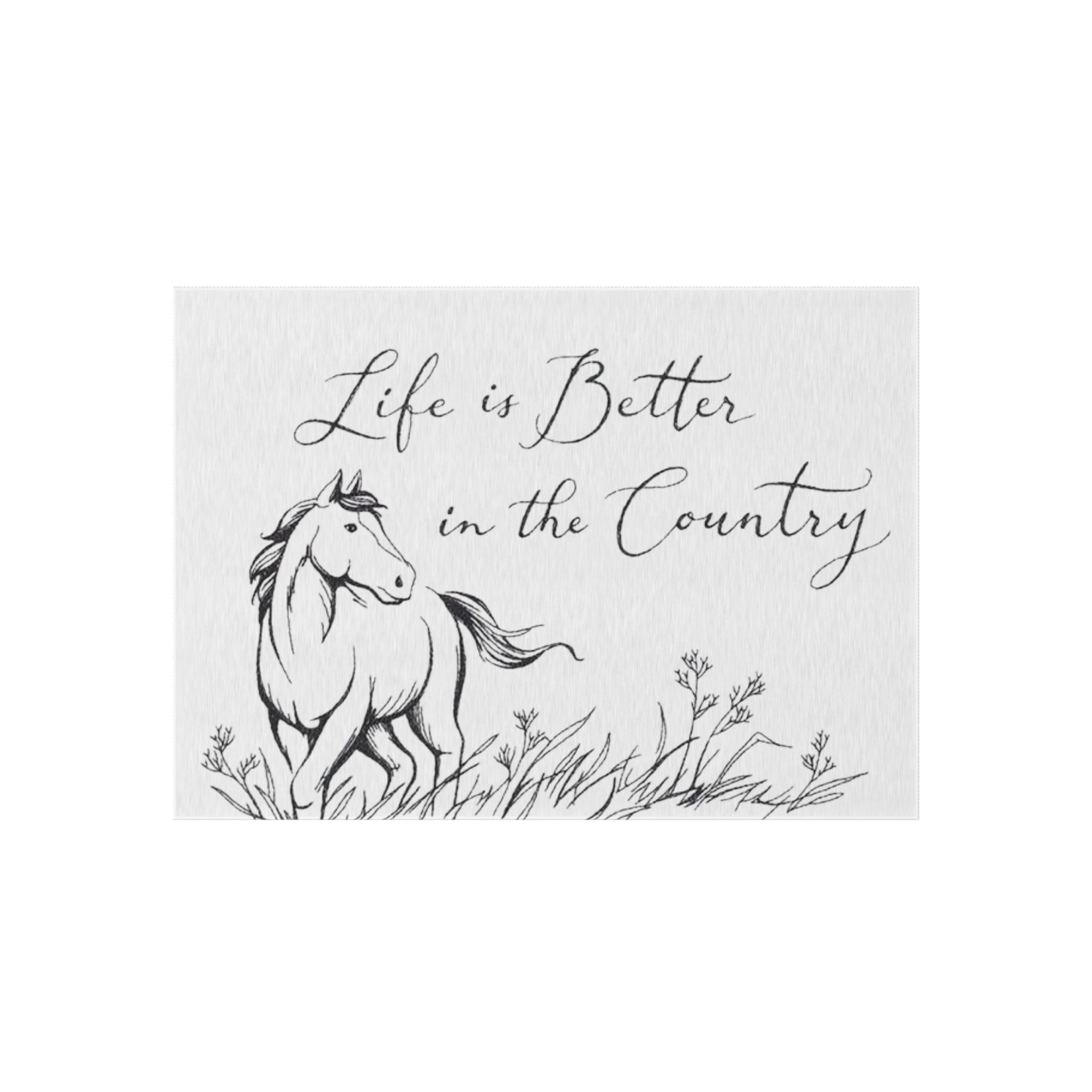 Outdoor Rug – "Life is Better in the Country" Horse Print