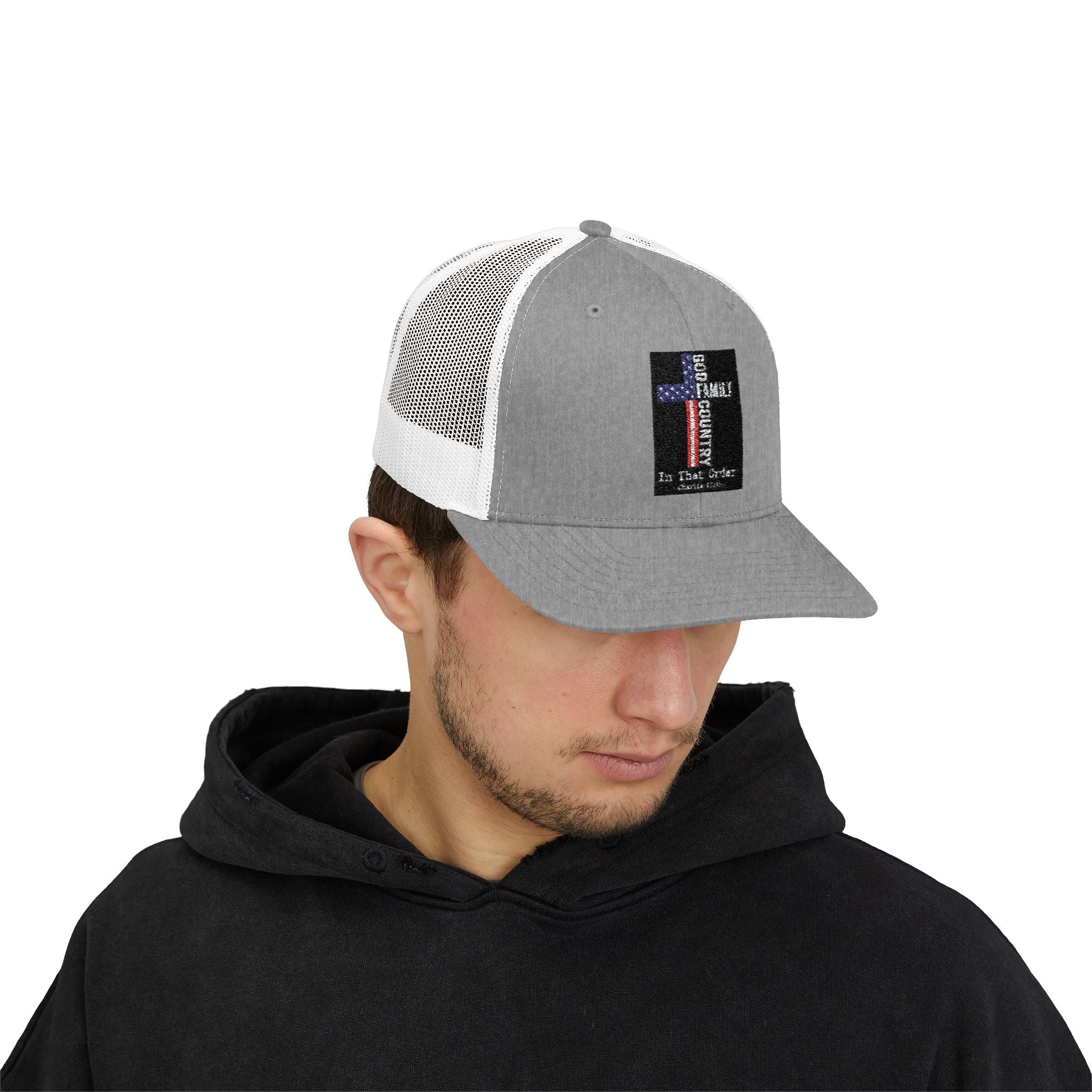 Thin Blue Line Cross Trucker Hat — Police Support Snapback