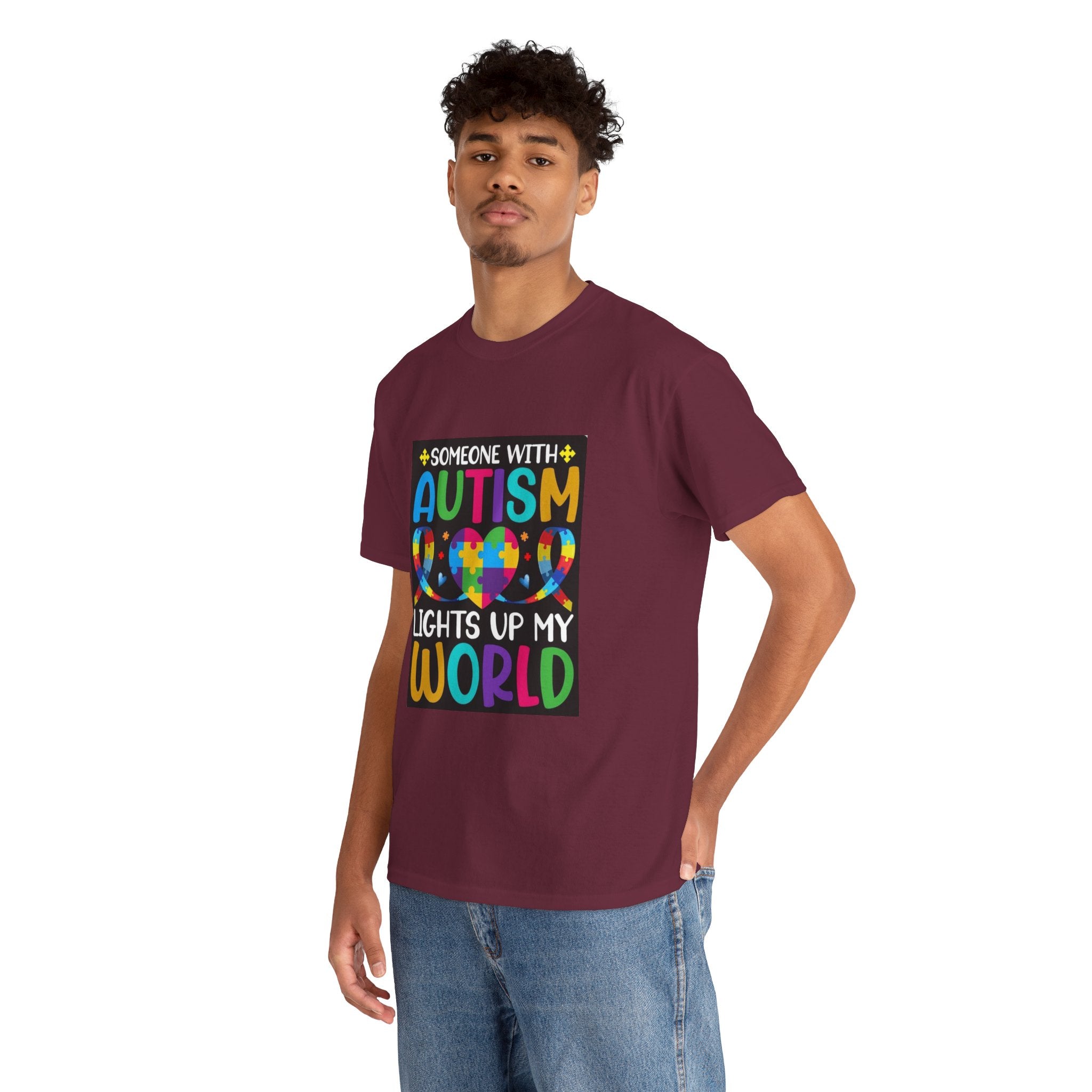 Autism Awareness T-Shirt — “Someone With Autism Lights Up My World” Colorful Puzzle Tee