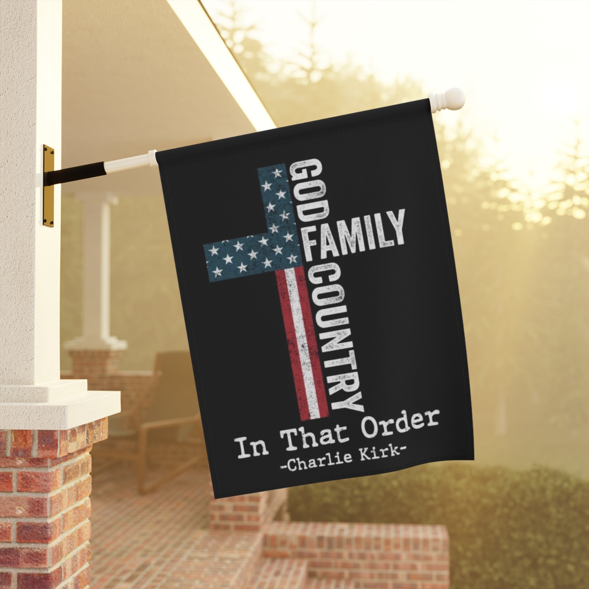Patriotic Cross Garden Flag - "God, Family, Country" Outdoor Banner
