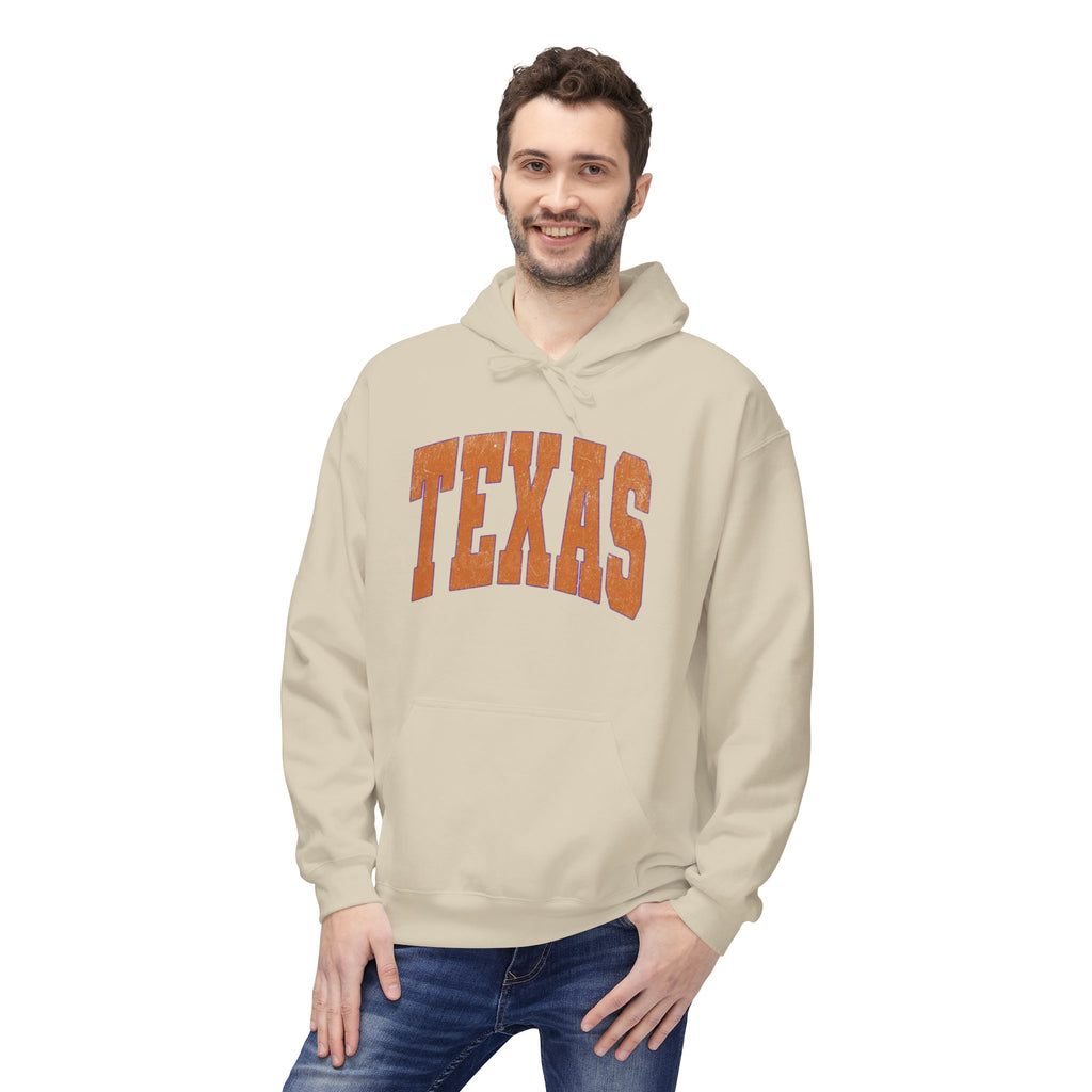 Texas Arch Hoodie — Vintage burnt orange college pullover