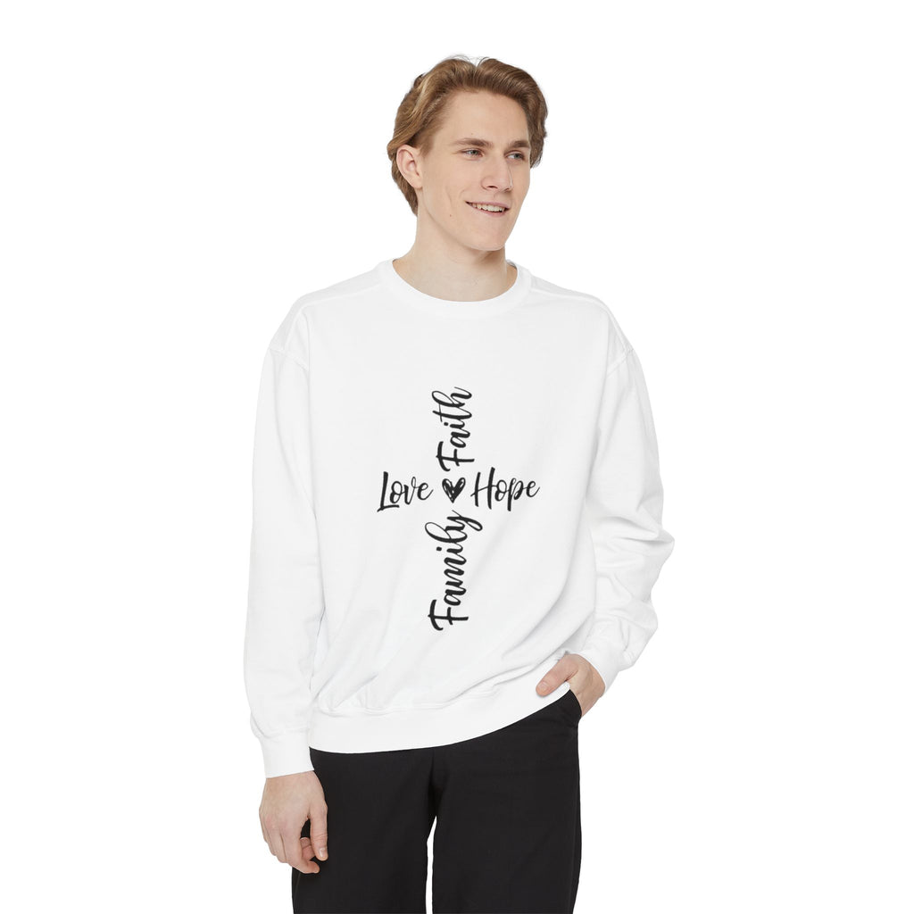 Faith Love Hope Family Sweatshirt – Vertical Script Cross Design