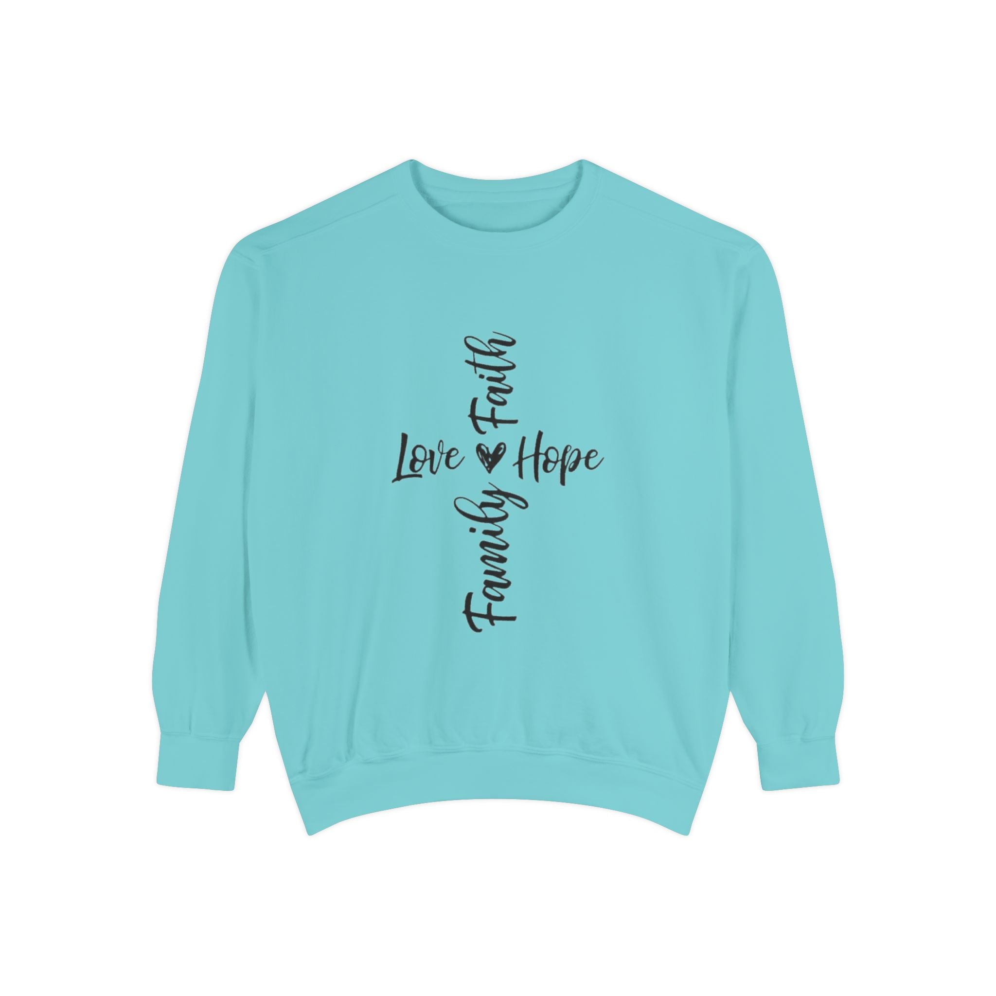 Faith Love Hope Family Sweatshirt – Vertical Script Cross Design