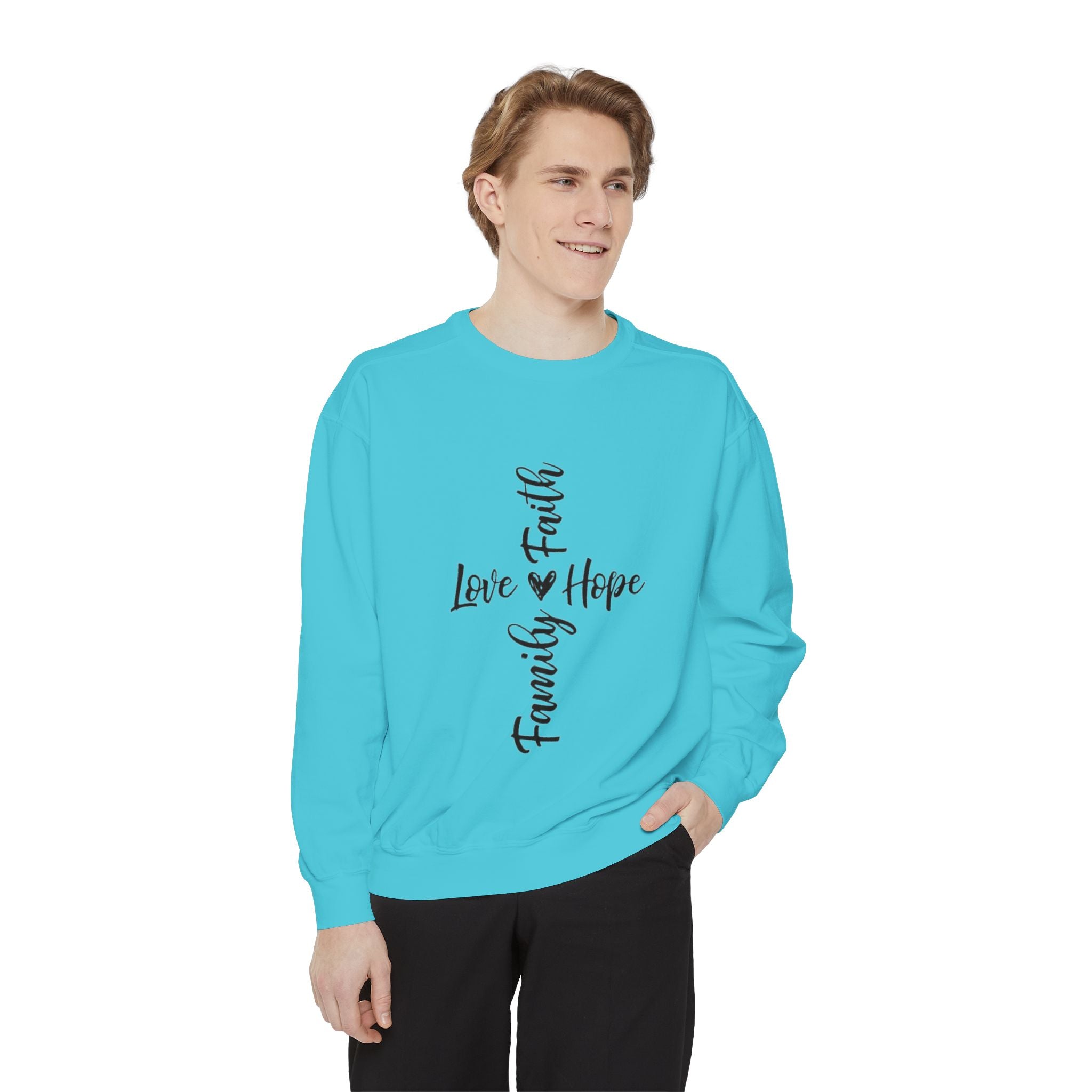 Faith Love Hope Family Sweatshirt – Vertical Script Cross Design