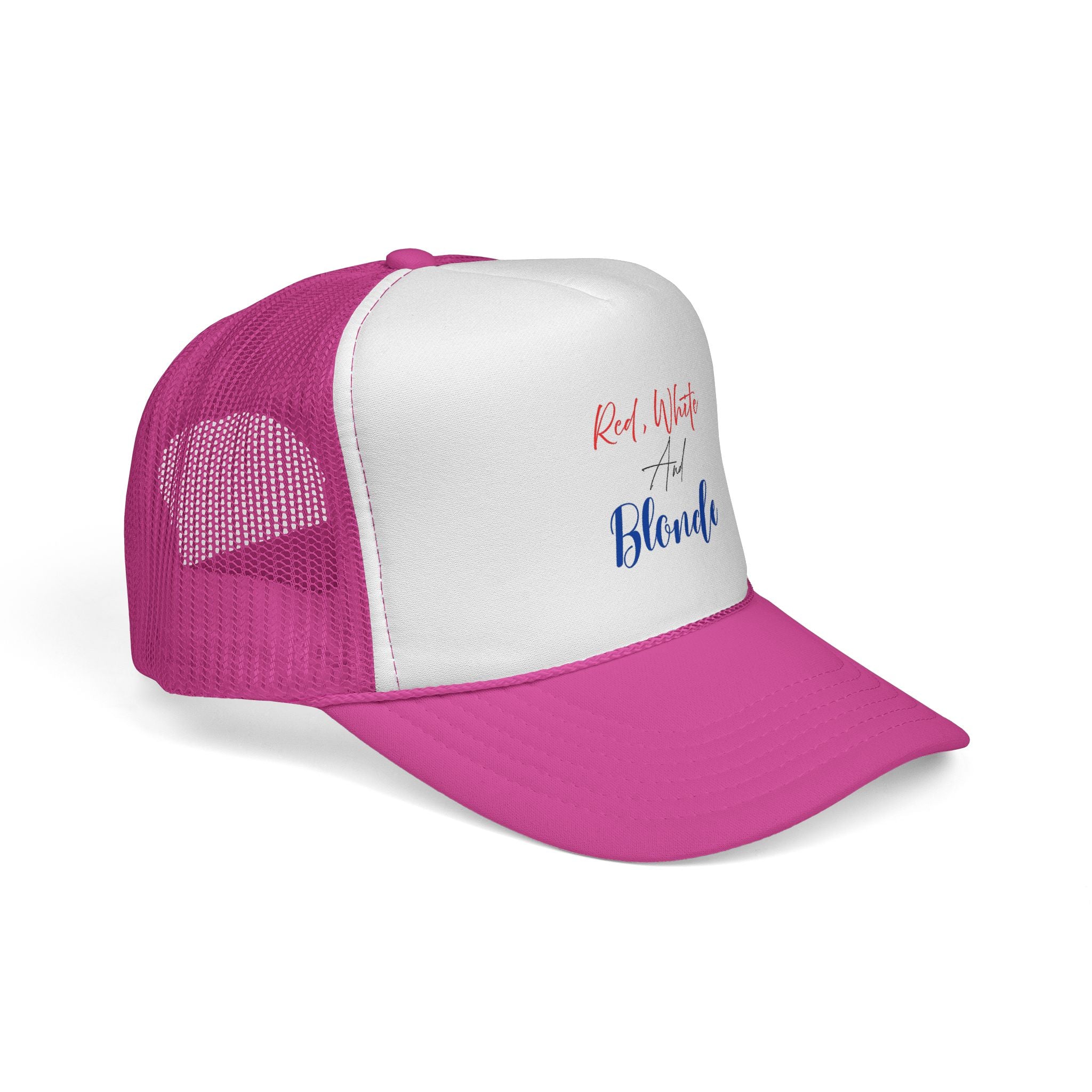 Red, White and Blonde Trucker Hat — Patriotic Fourth of July Cap for Blonde Girls