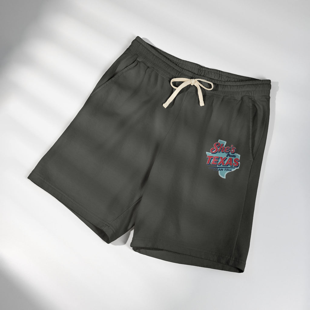 She’s From Texas Fleece Sweat Shorts — Lightweight Garment-Dyed Lounge Shorts