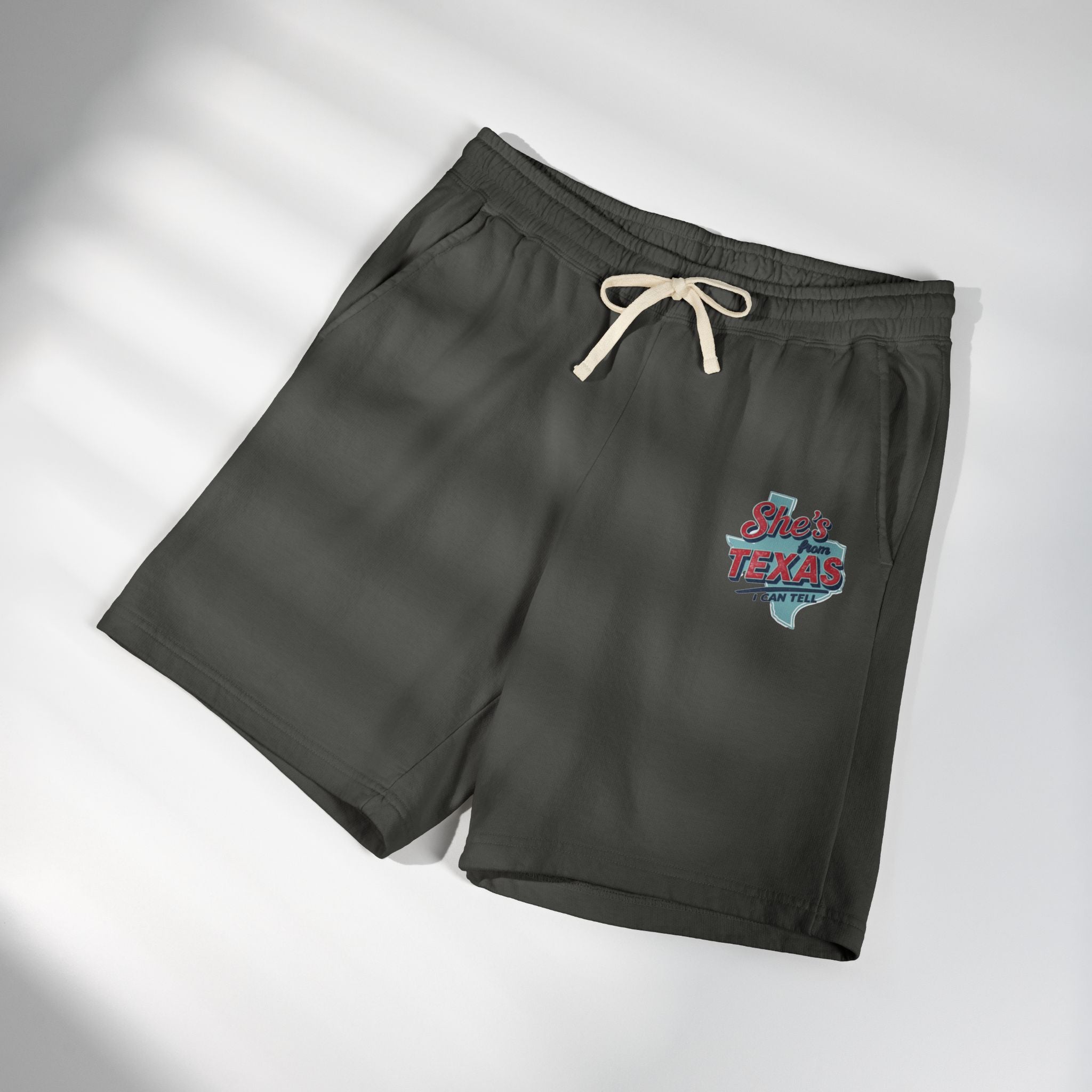 She’s From Texas Fleece Sweat Shorts — Lightweight Garment-Dyed Lounge Shorts