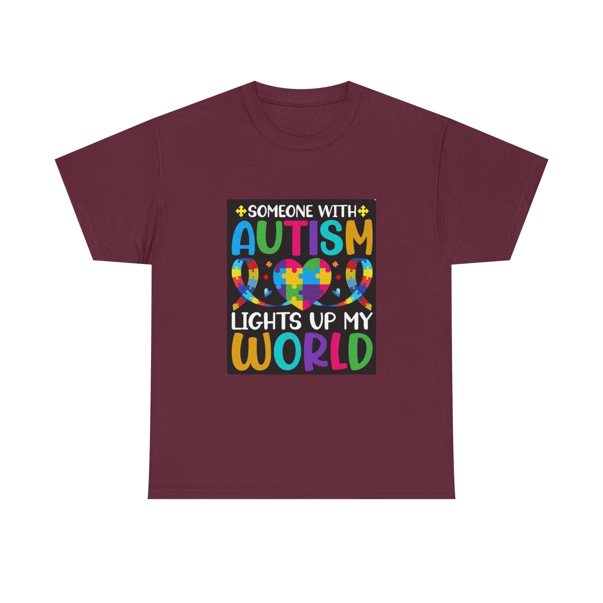 Autism Awareness T-Shirt — “Someone With Autism Lights Up My World” Colorful Puzzle Tee