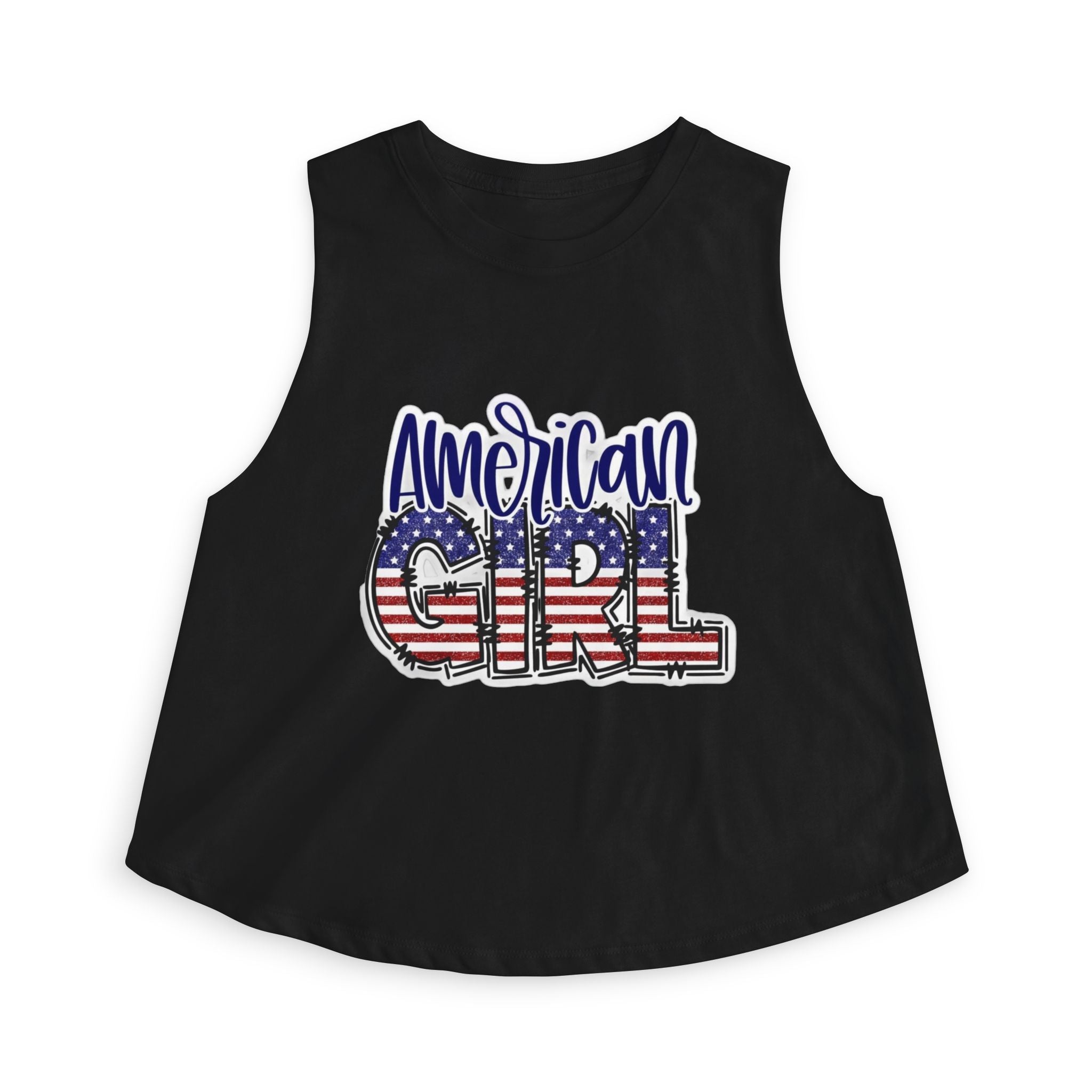 American Girl Crop Top — Patriotic USA Flag Graphic Tank for Women