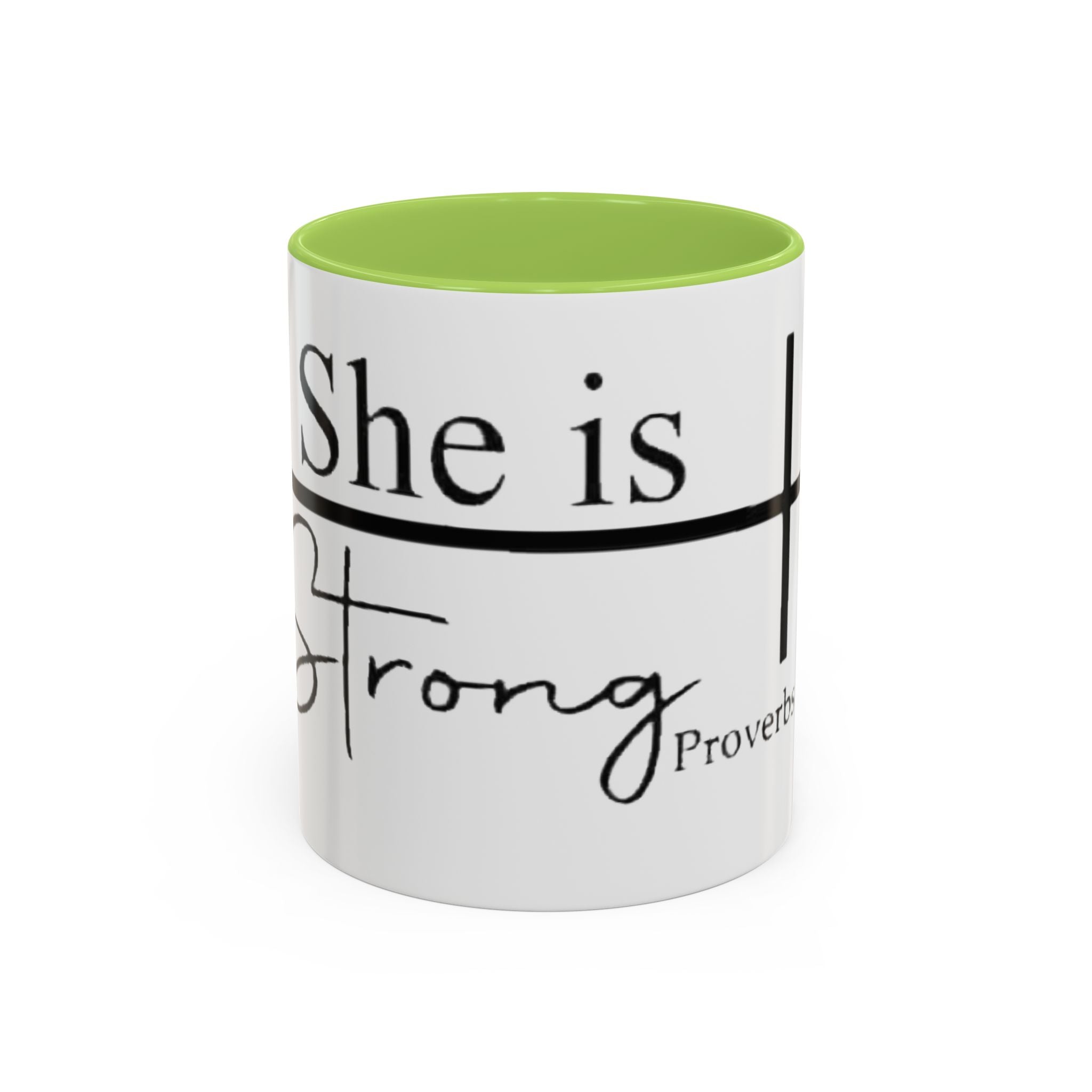 Proverbs 31:25 'She Is Strong' Accent Coffee Mug — Inspirational Christian Gift