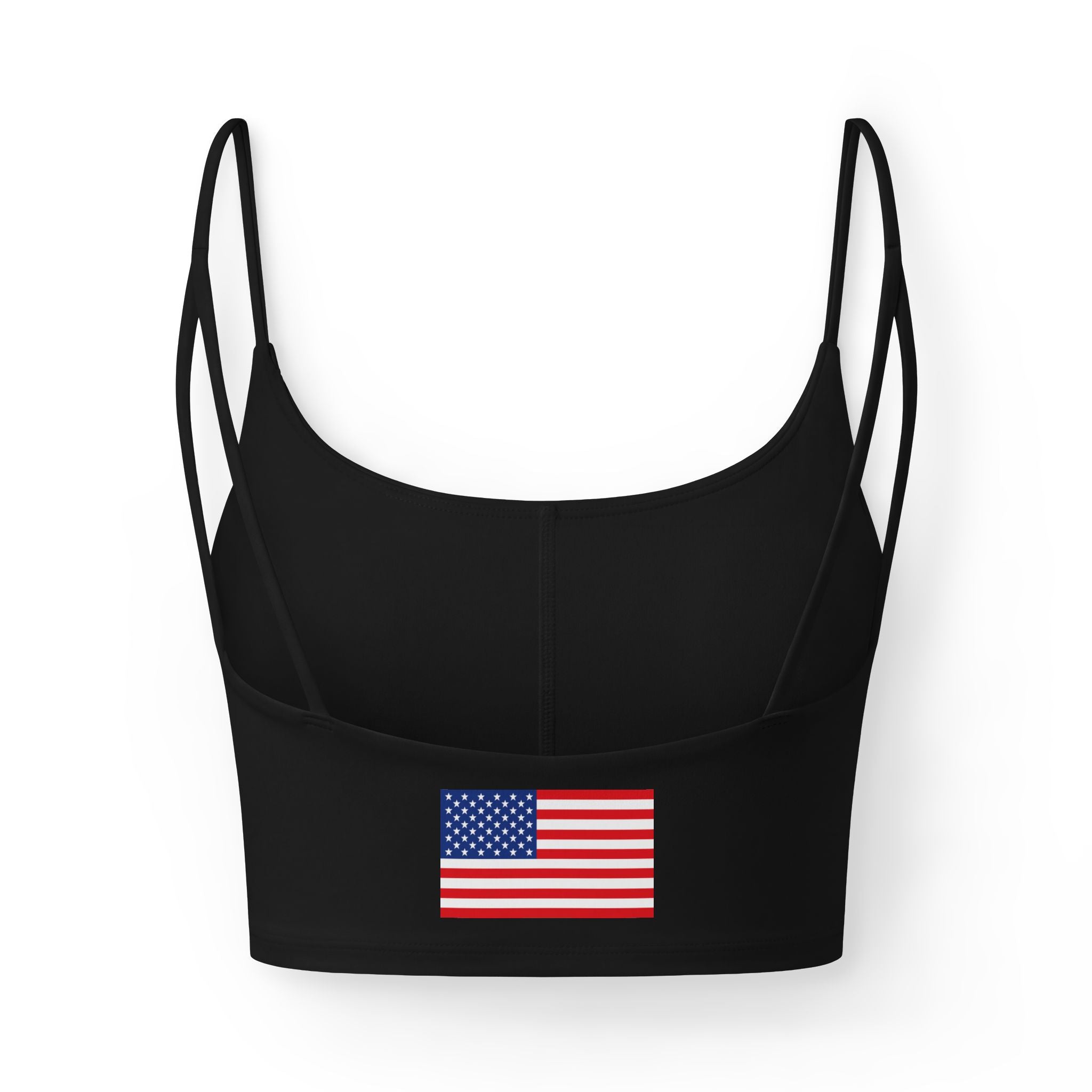 Women's Luxe Bra — Black Crop Bralette with Small American Flag Back Print