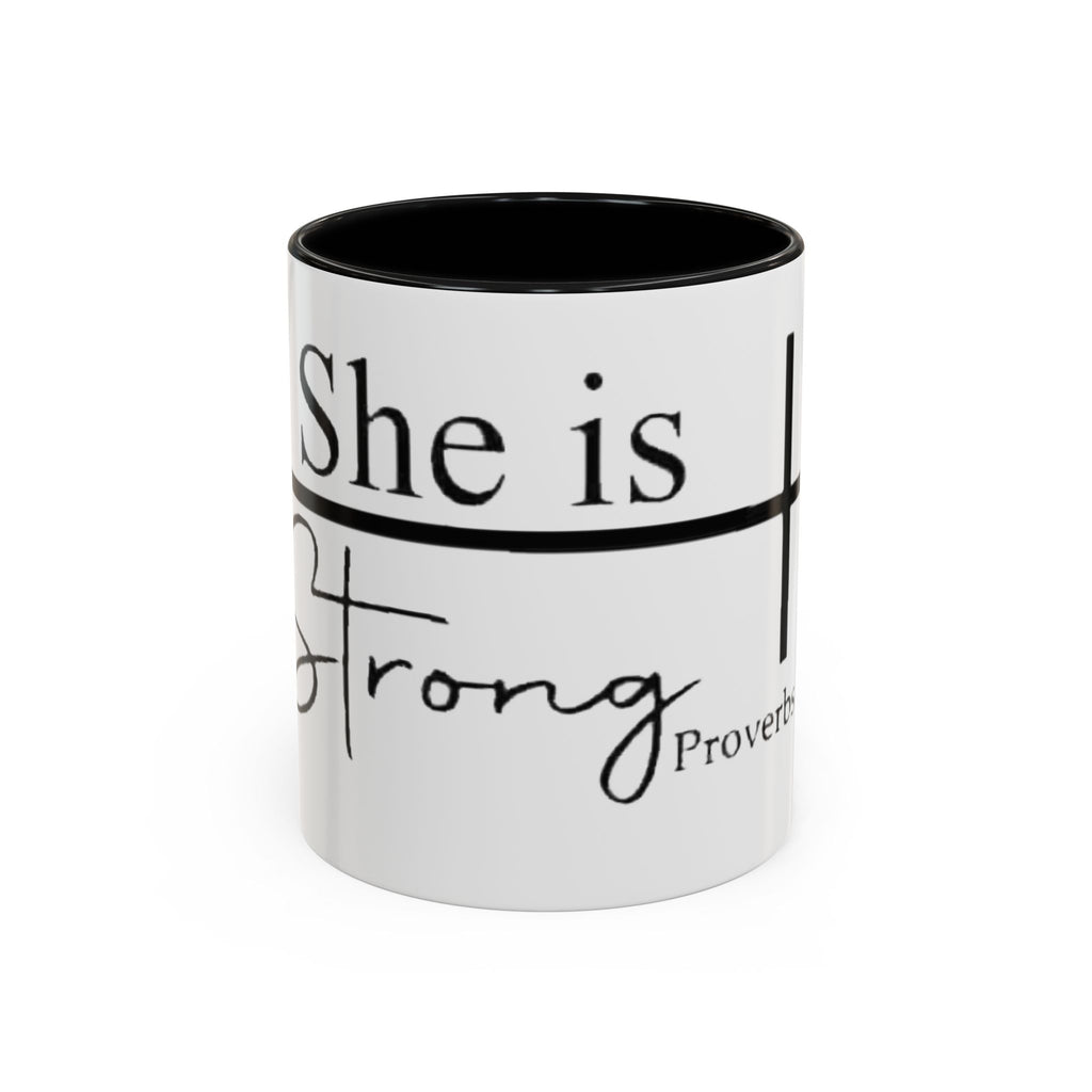 Proverbs 31:25 'She Is Strong' Accent Coffee Mug — Inspirational Christian Gift