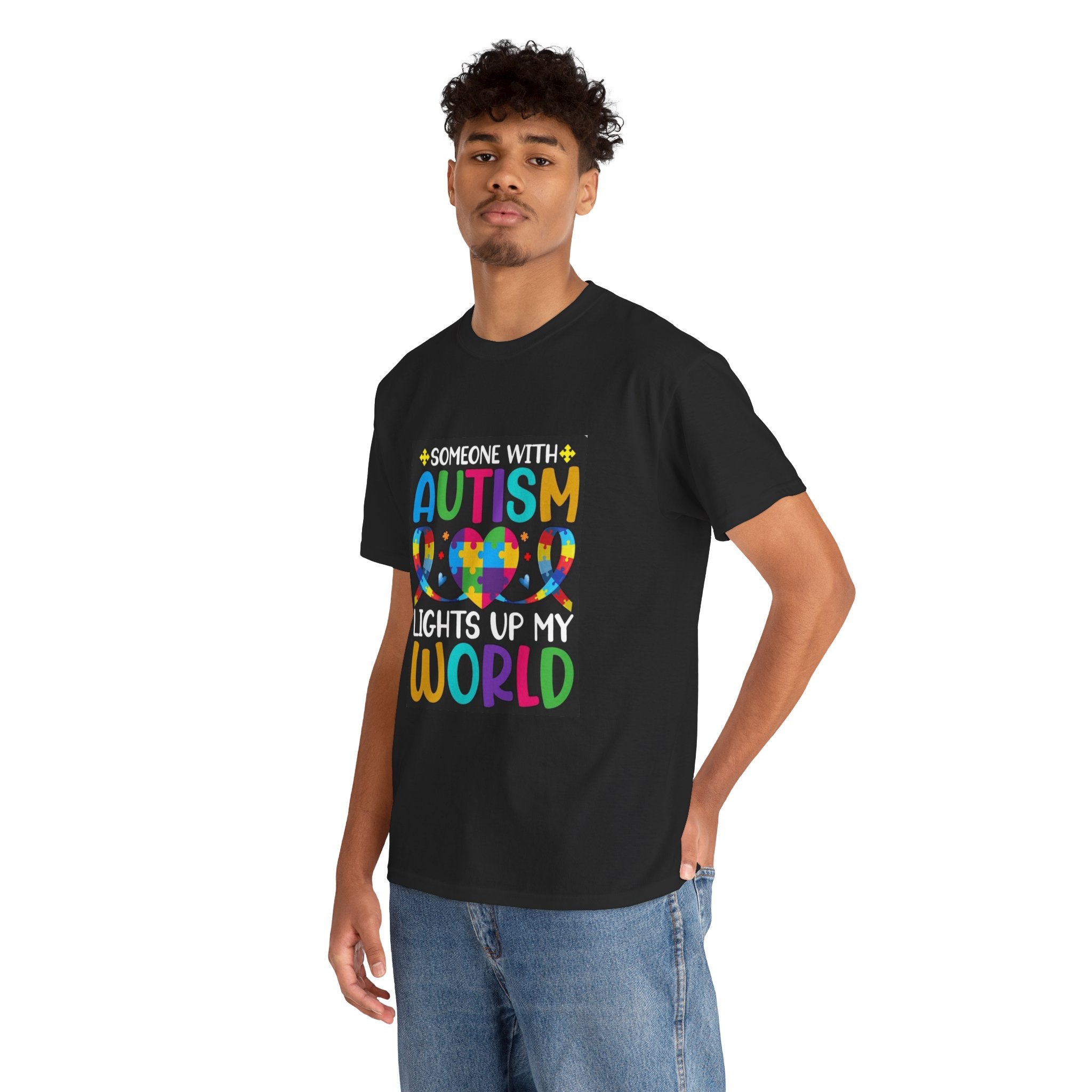 Autism Awareness T-Shirt — “Someone With Autism Lights Up My World” Colorful Puzzle Tee
